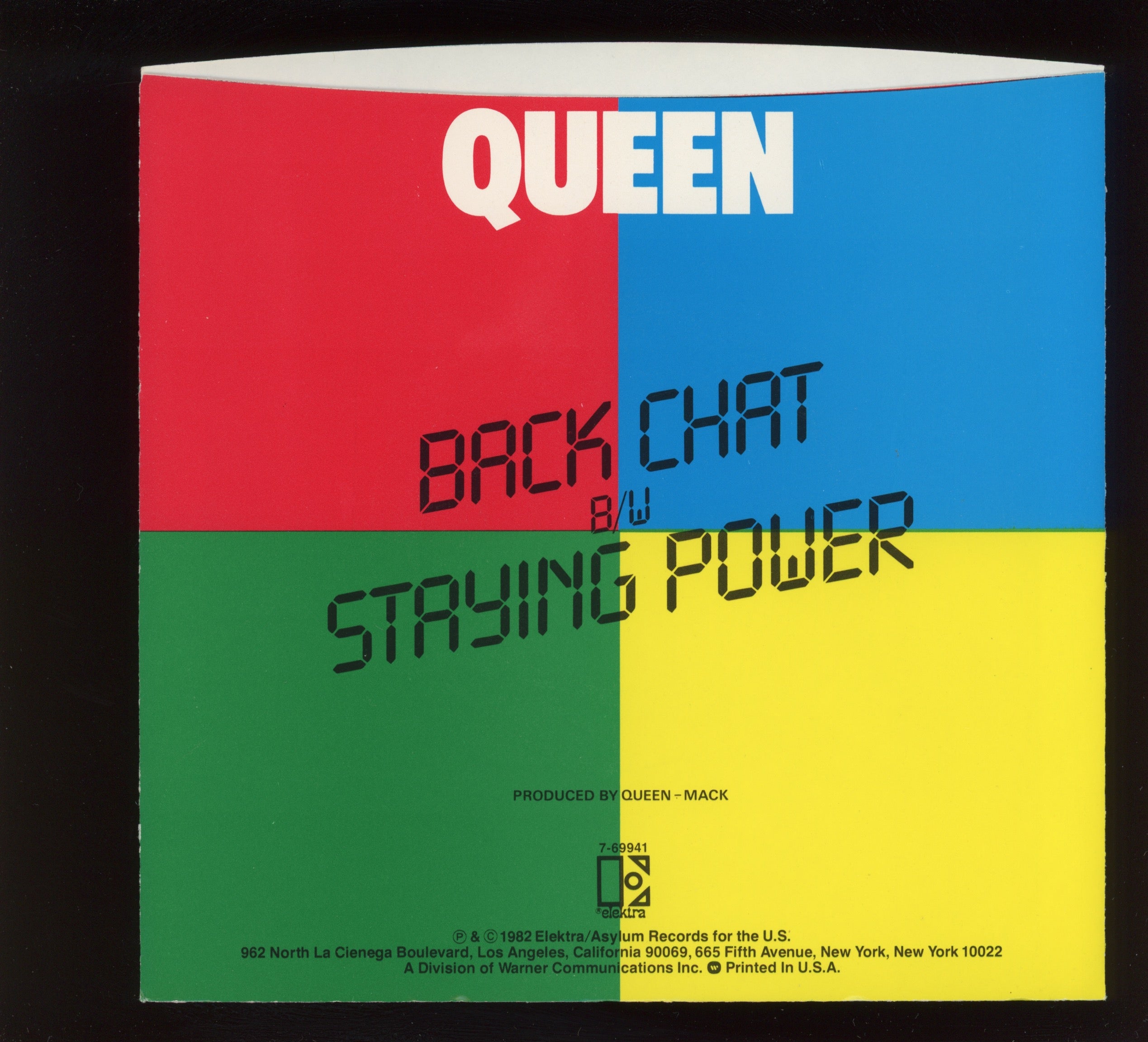 Queen - Back Chat on Elektra With Picture Sleeve