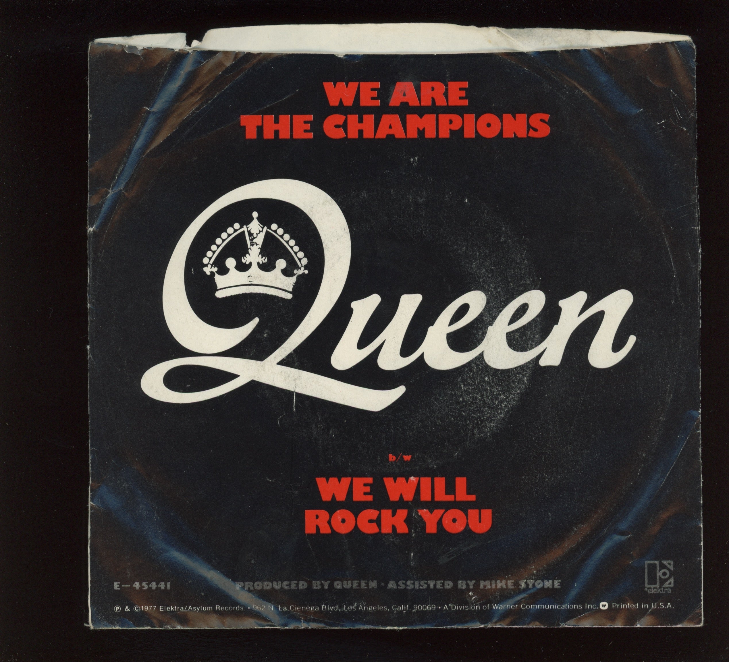 Queen - We Are The Champions on Elektra With Picture Sleeve