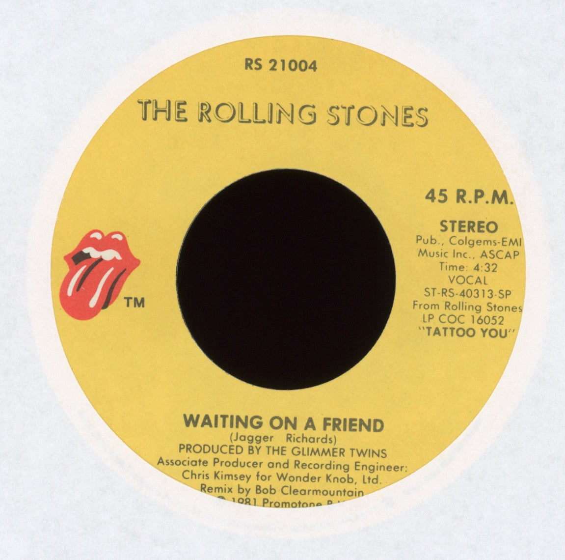 The Rolling Stones - Waiting On A Friend on Rolling Stones Records With Picture Sleeve