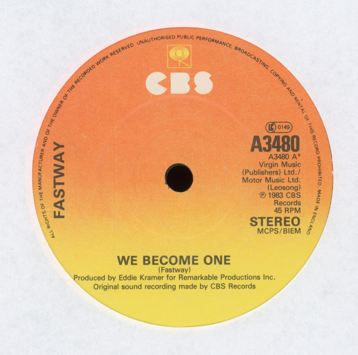 Fastway - We Become One on CBS Dutch Press With Picture Sleeve