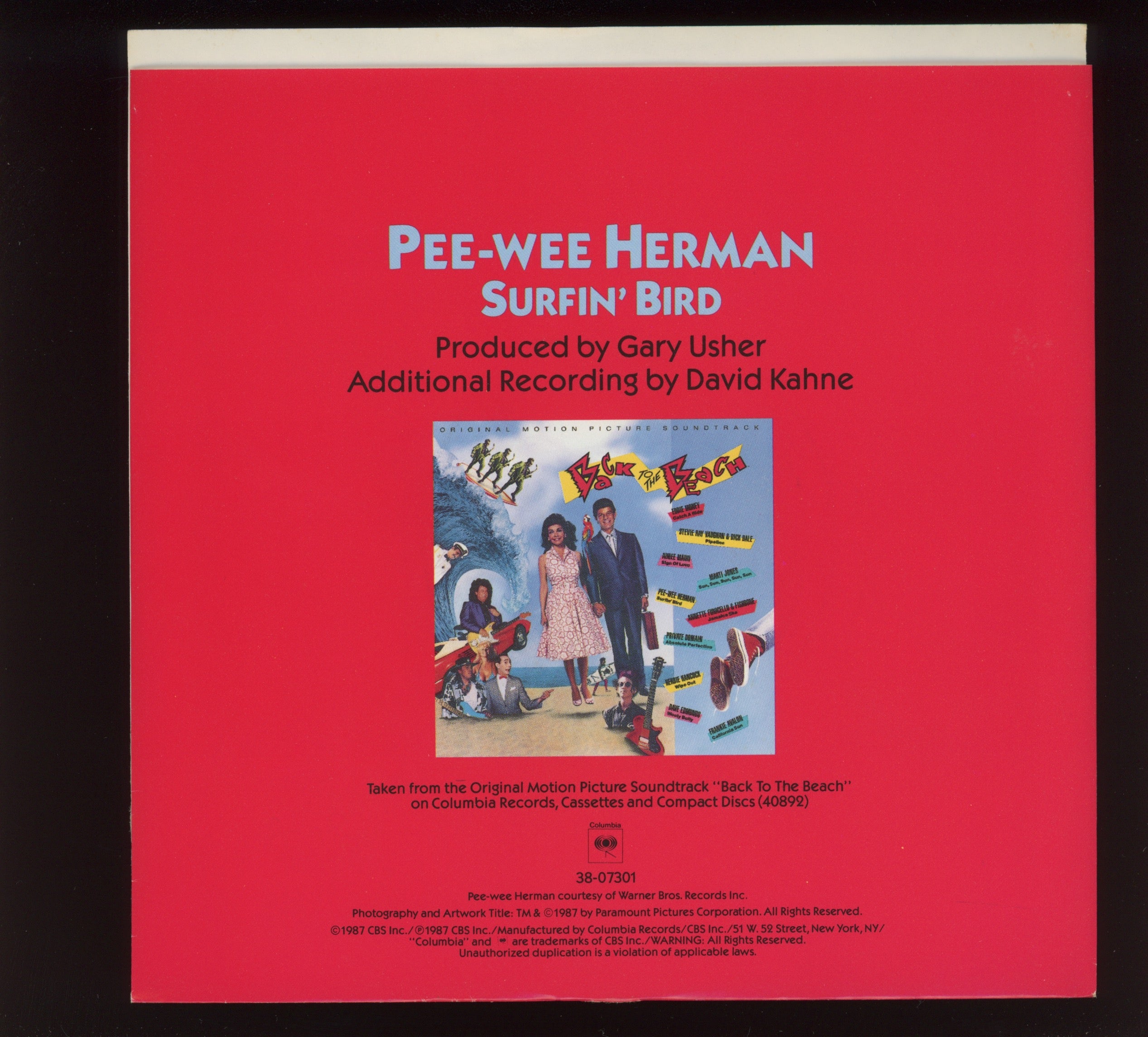 Pee Wee Herman - Surfin' Bird on Columbia With Picture Sleeve