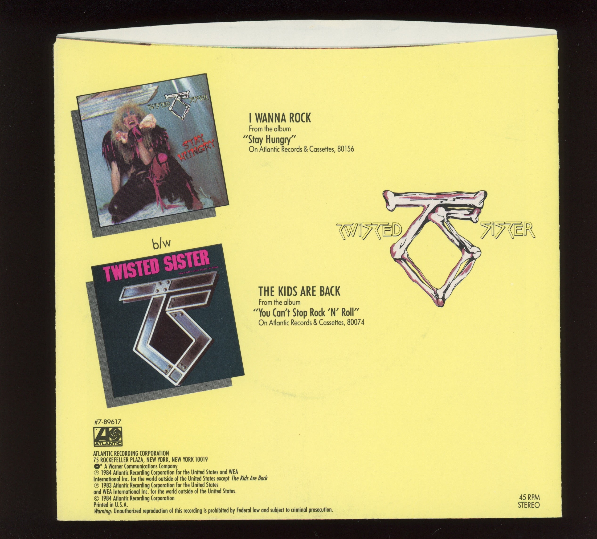 Twisted Sister - I Wanna Rock on Atlantic With Picture Sleeve