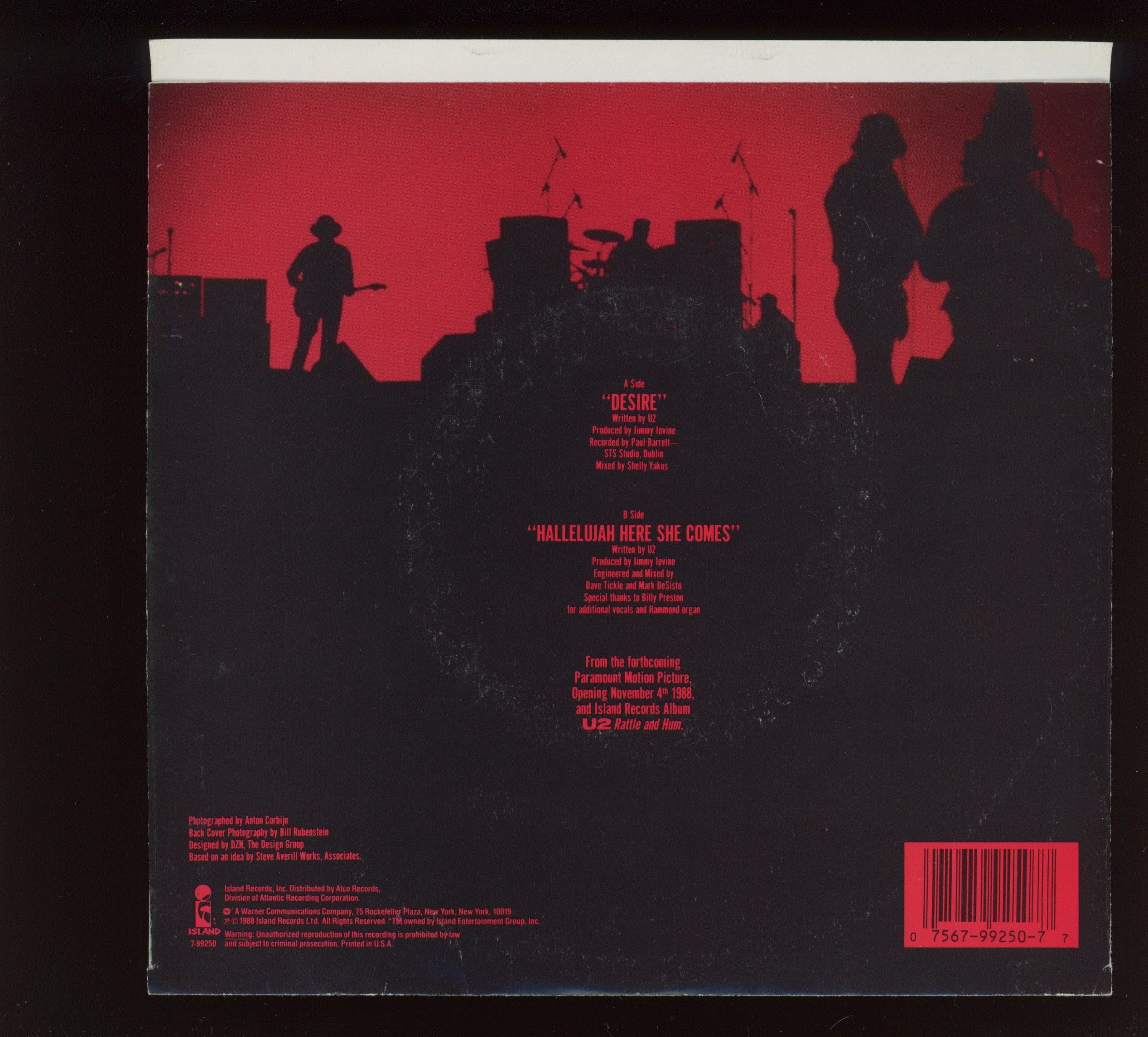 U2 - Desire on Island With Picture Sleeve Non Gatefold