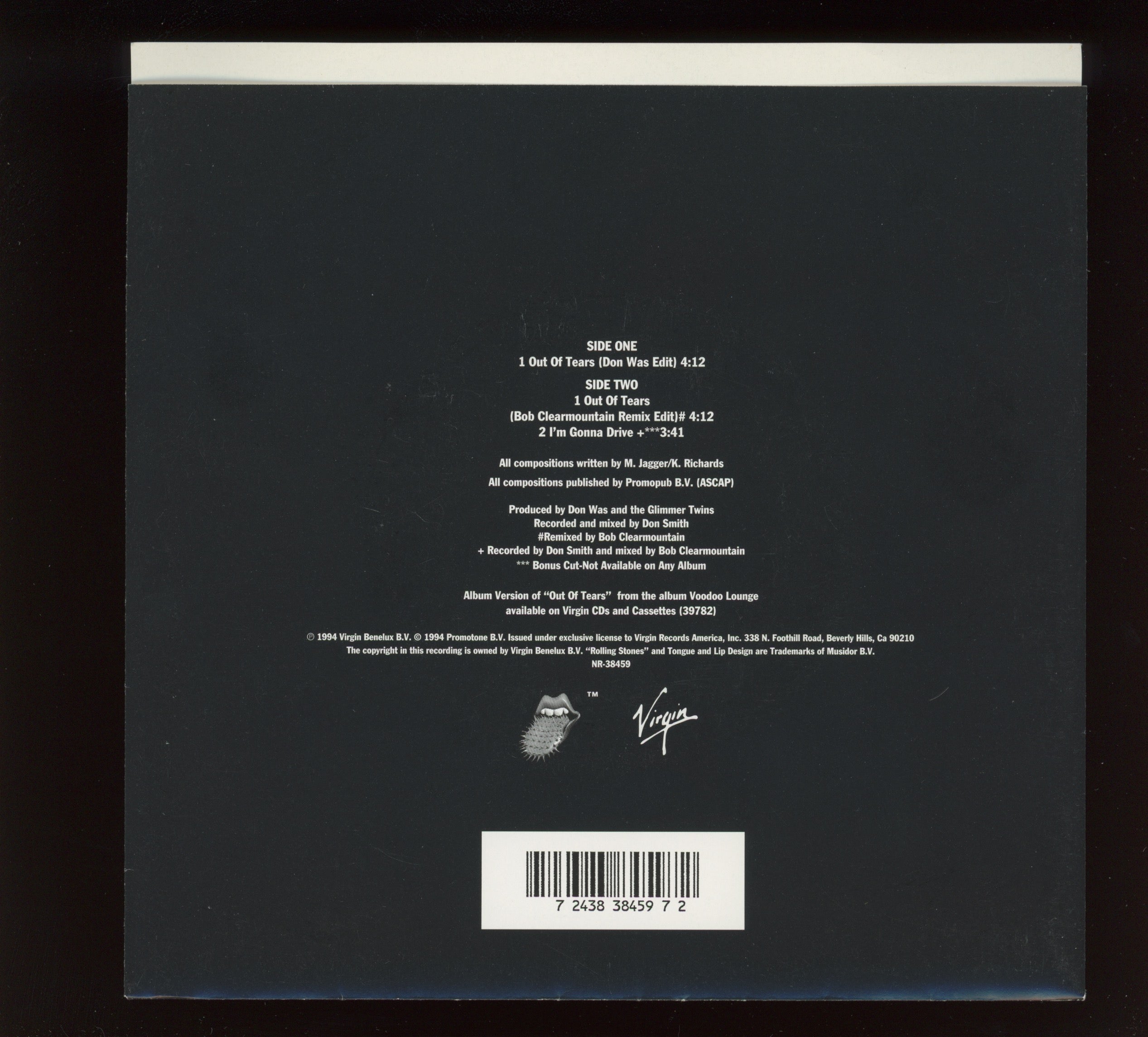 The Rolling Stones - Out Of Tears on Rolling Stones Virgin With Picture Sleeve