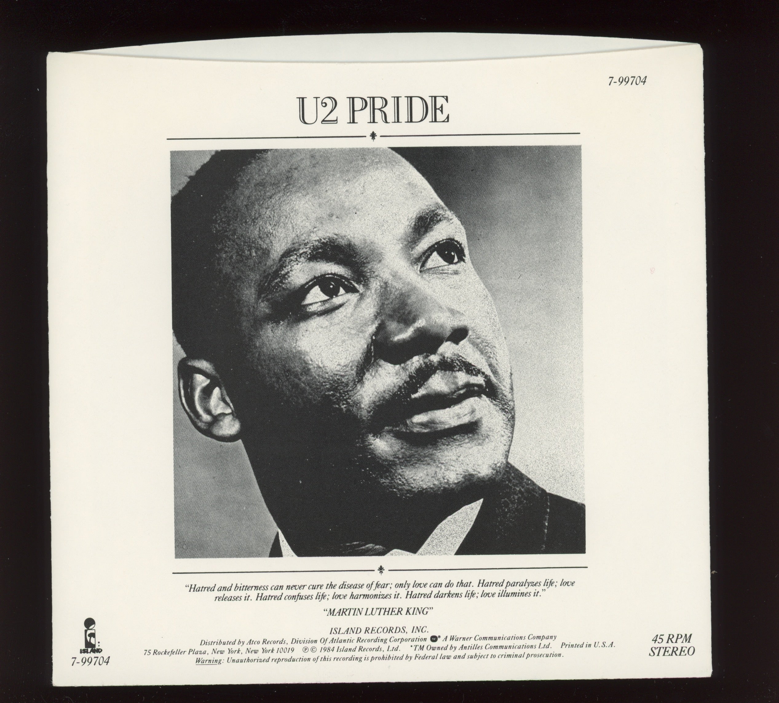 U2 - Pride (In The Name Of Love) on Island With Picture Sleeve
