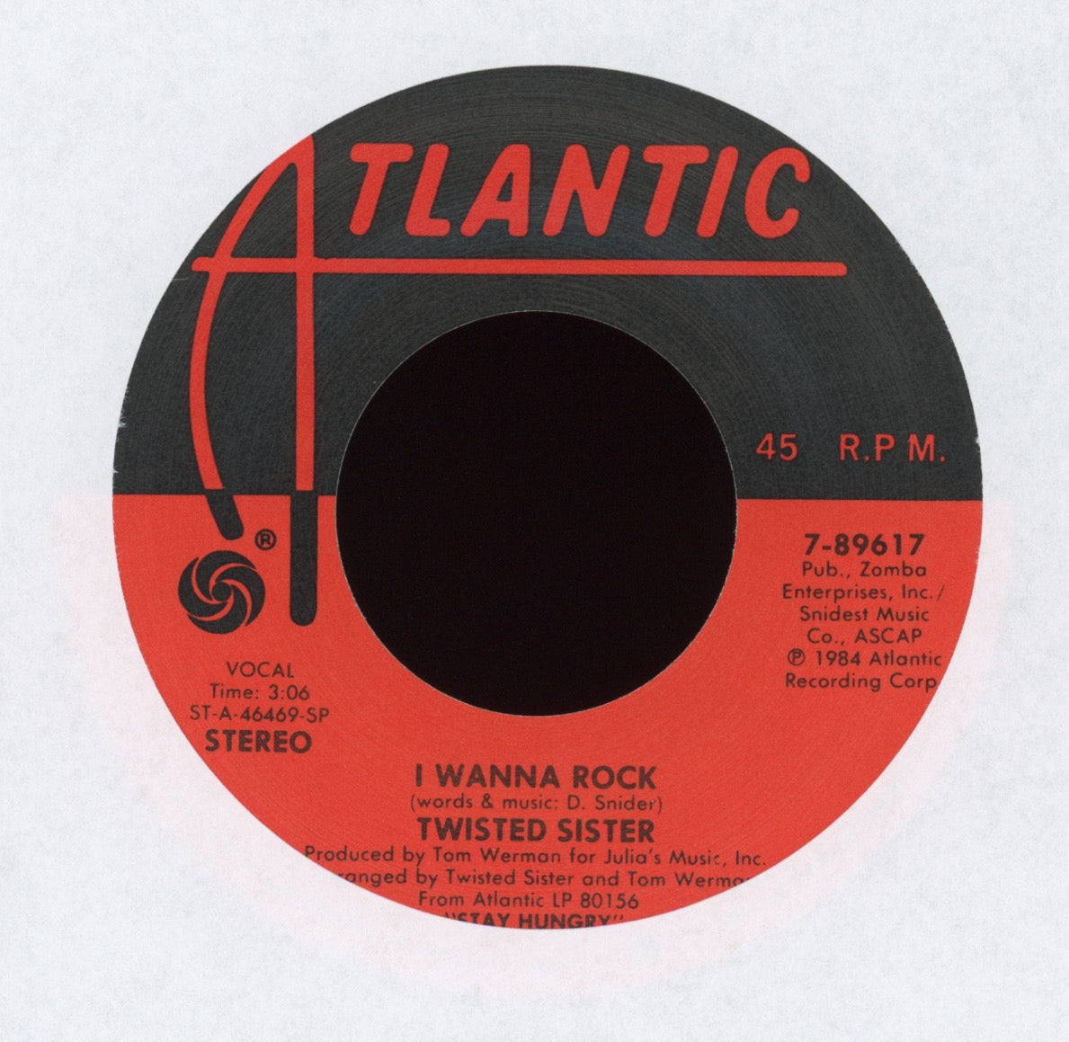 Twisted Sister - I Wanna Rock on Atlantic With Picture Sleeve