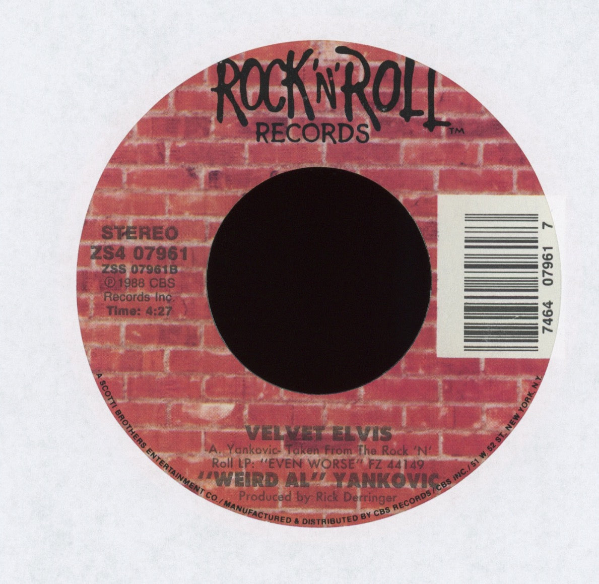 "Weird Al" Yankovic - Lasagna on Rock 'n' Roll With Picture Sleeve