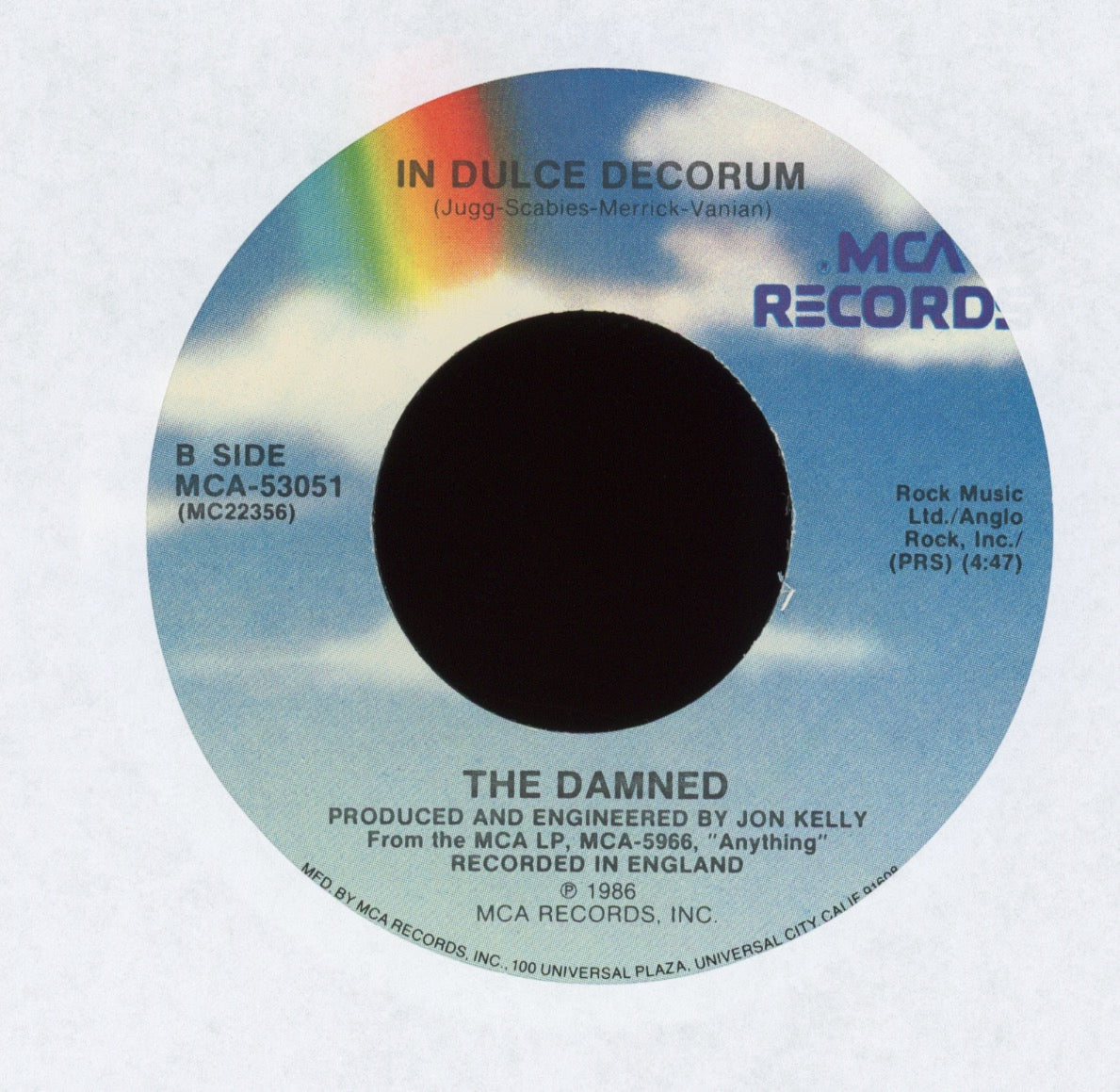 The Damned - Alone Again Or on MCA With Picture Sleeve