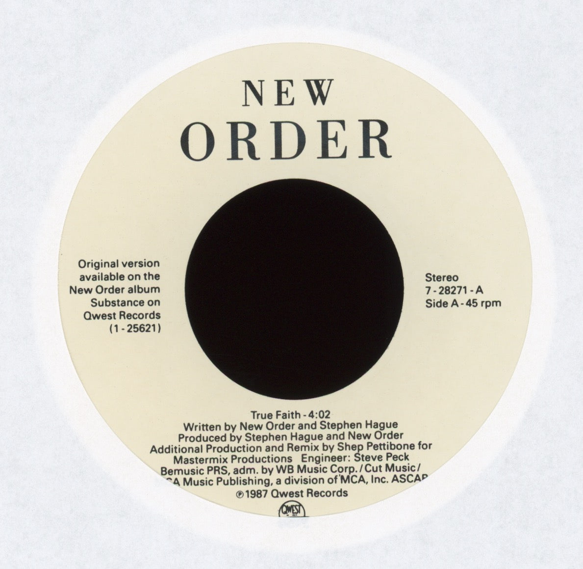 New Order - True Faith / 1963 on Qwest With Picture Sleeve