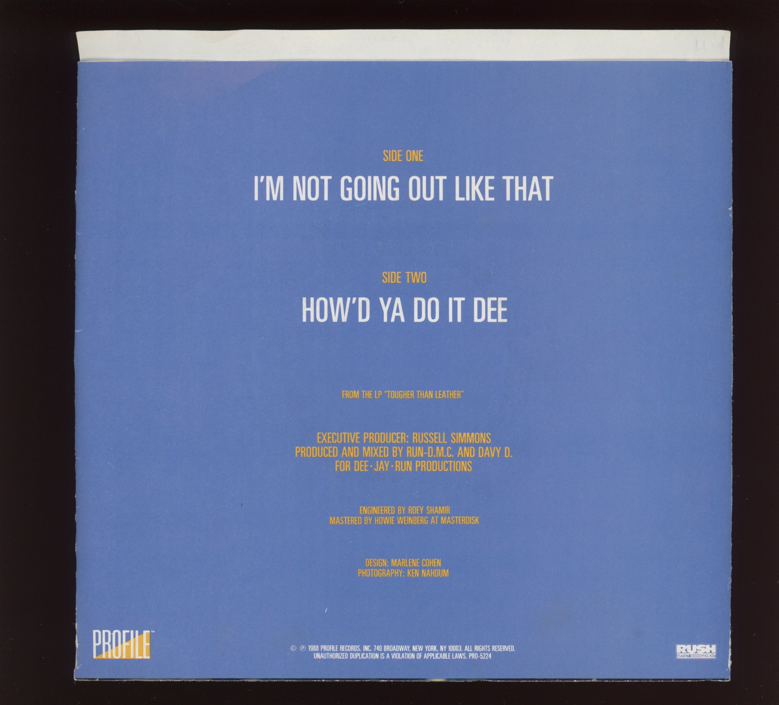 Run-DMC - I'm Not Going Out Like That on Profile With Picture Sleeve