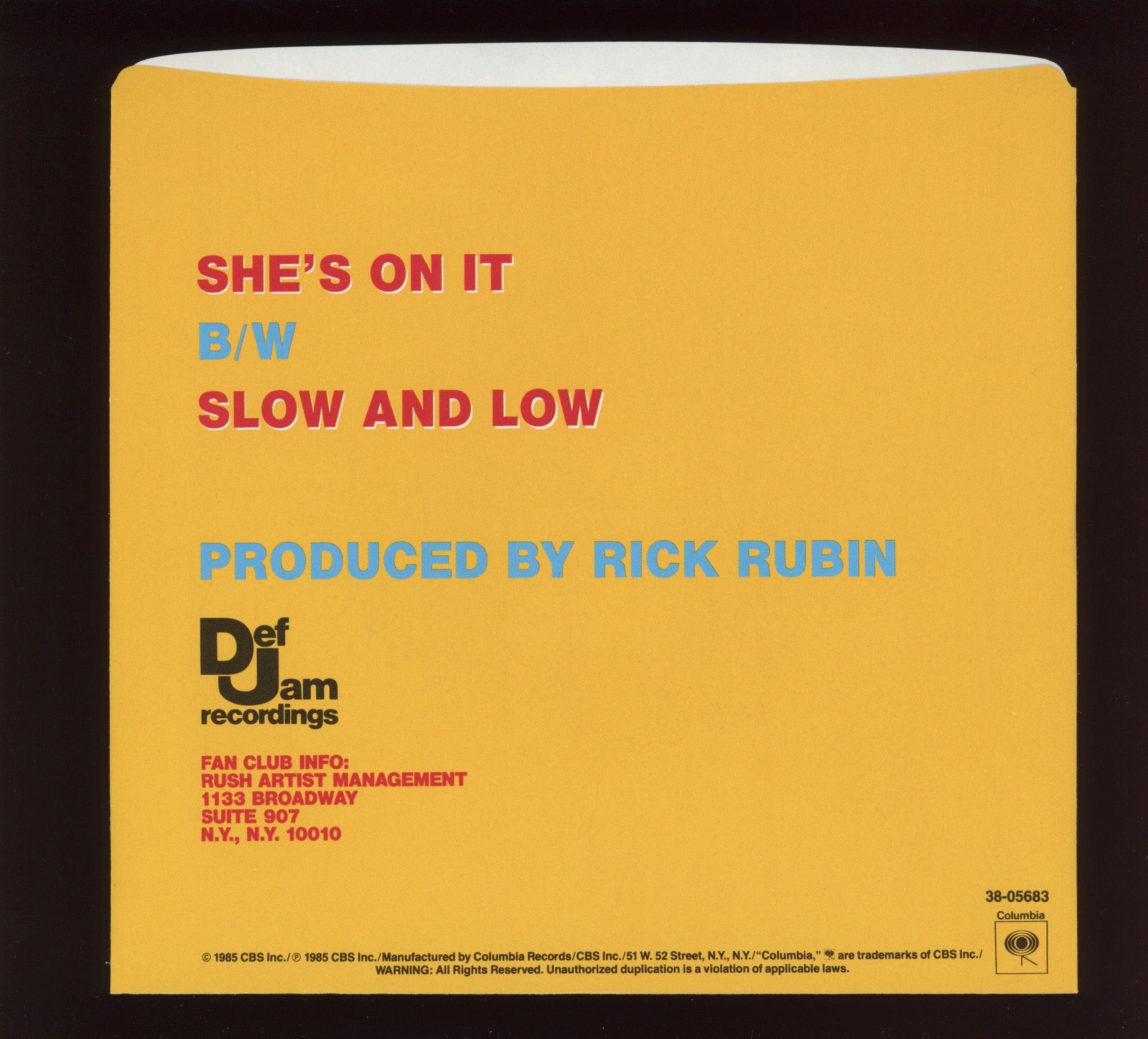 Beastie Boys - She's On It on Def Jam With Picture Sleeve