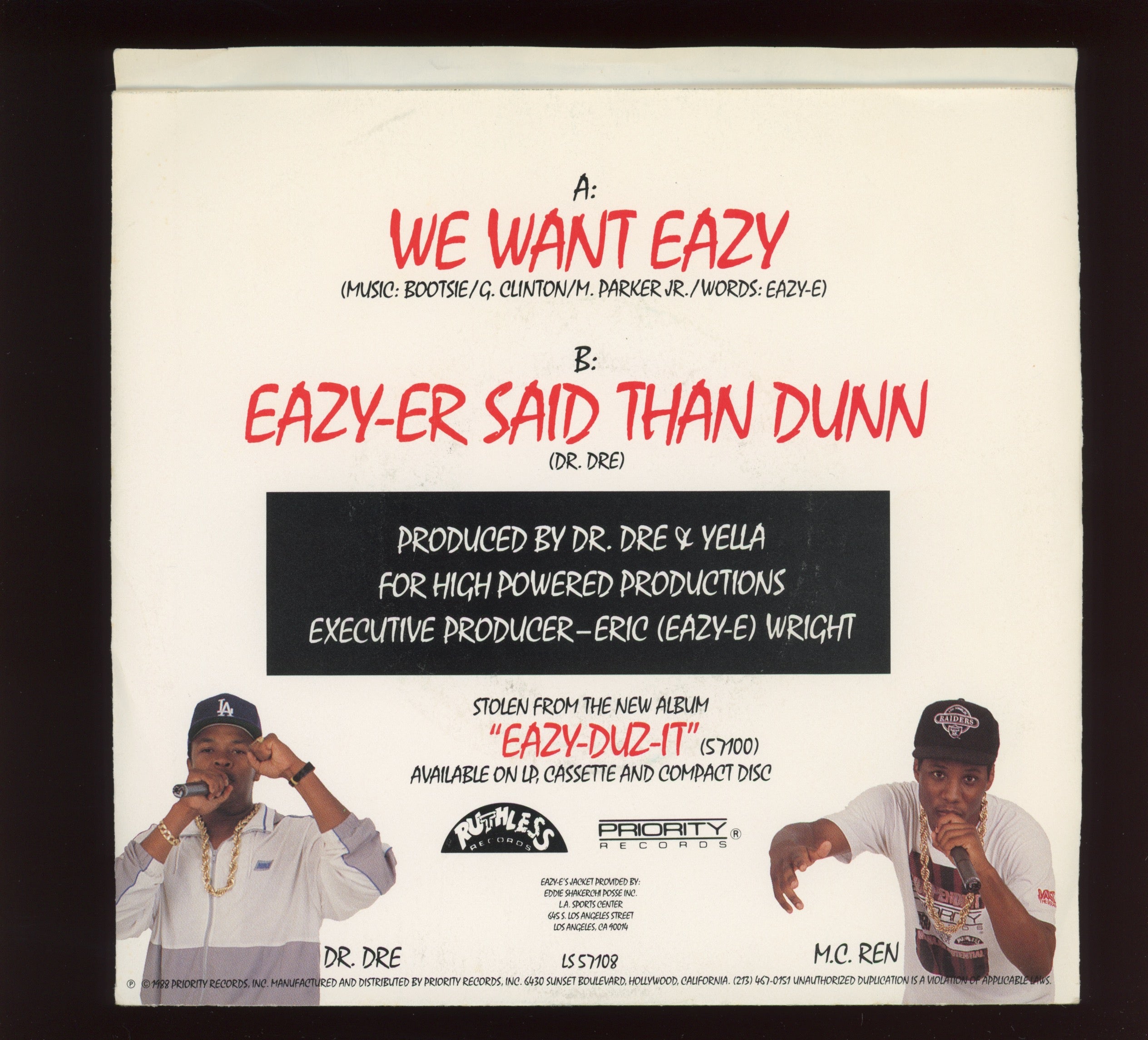 Eazy-E - We Want Eazy on Ruthless With Picture Sleeve