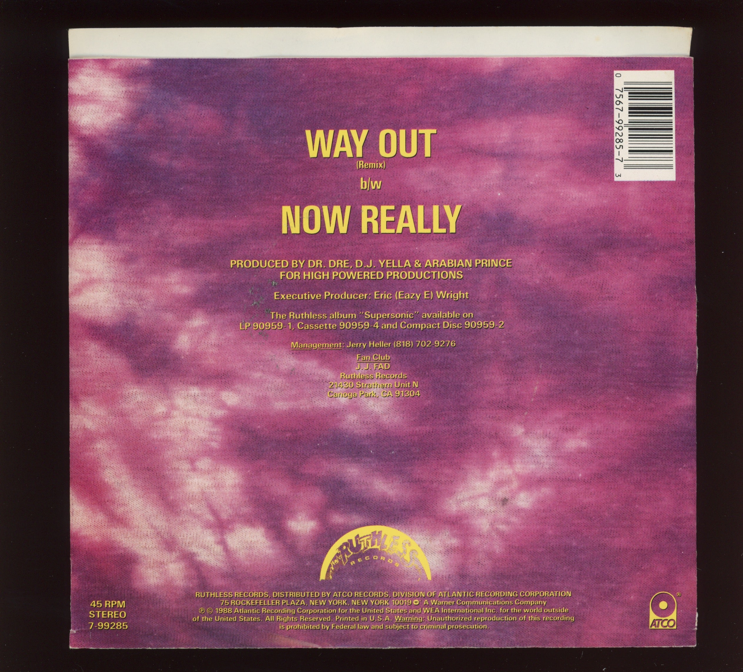 J.J. Fad - Way Out on Ruthless With Picture Sleeve