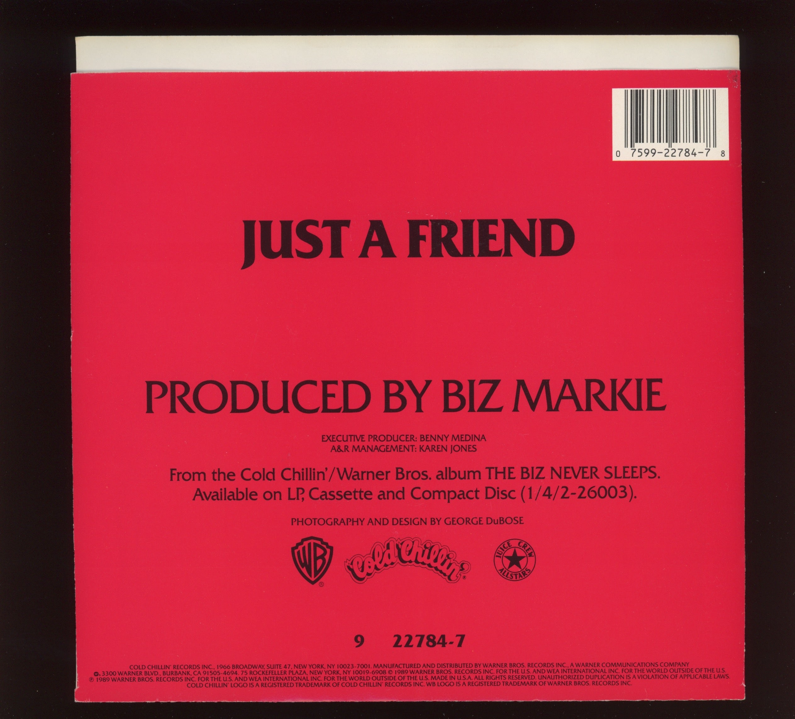 Biz Markie - Just A Friend on Cold Chillin' With Picture Sleeve