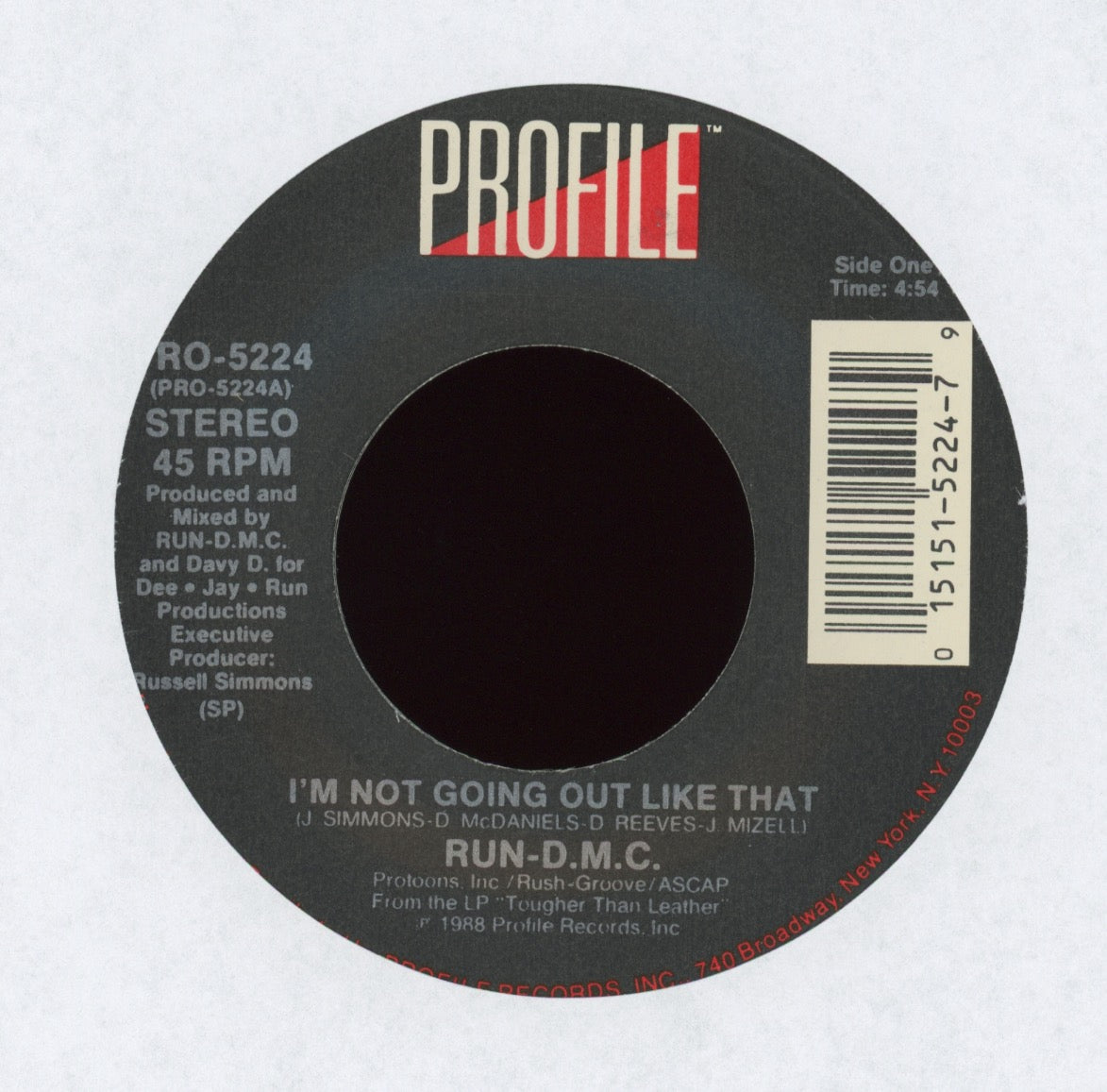 Run-DMC - I'm Not Going Out Like That on Profile With Picture Sleeve