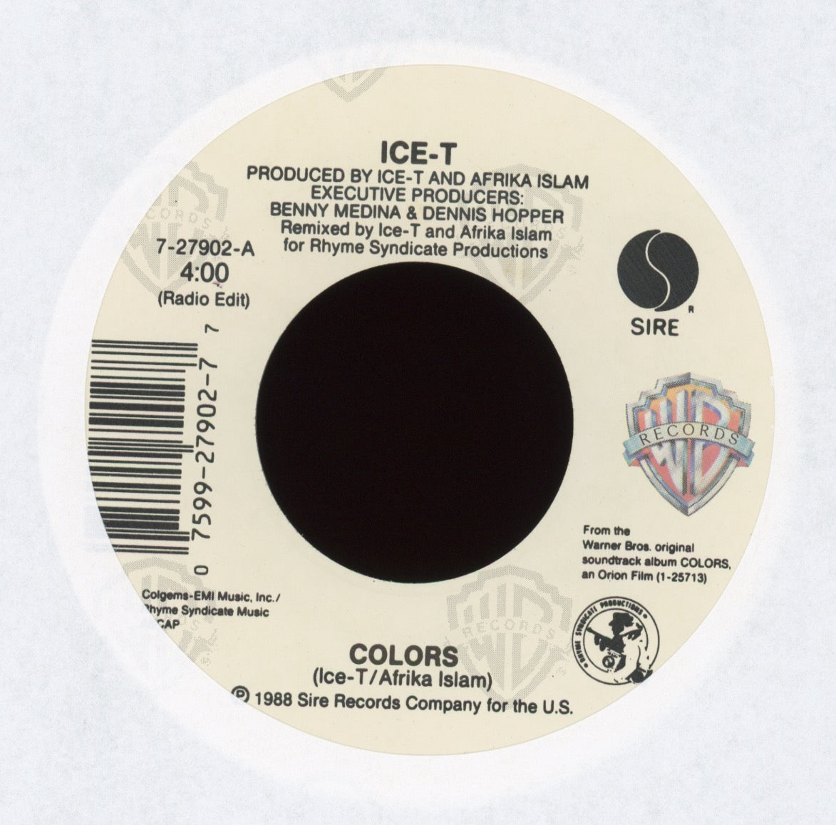 Ice-T - Colors on Sire Warner Bros With Picture Sleeve