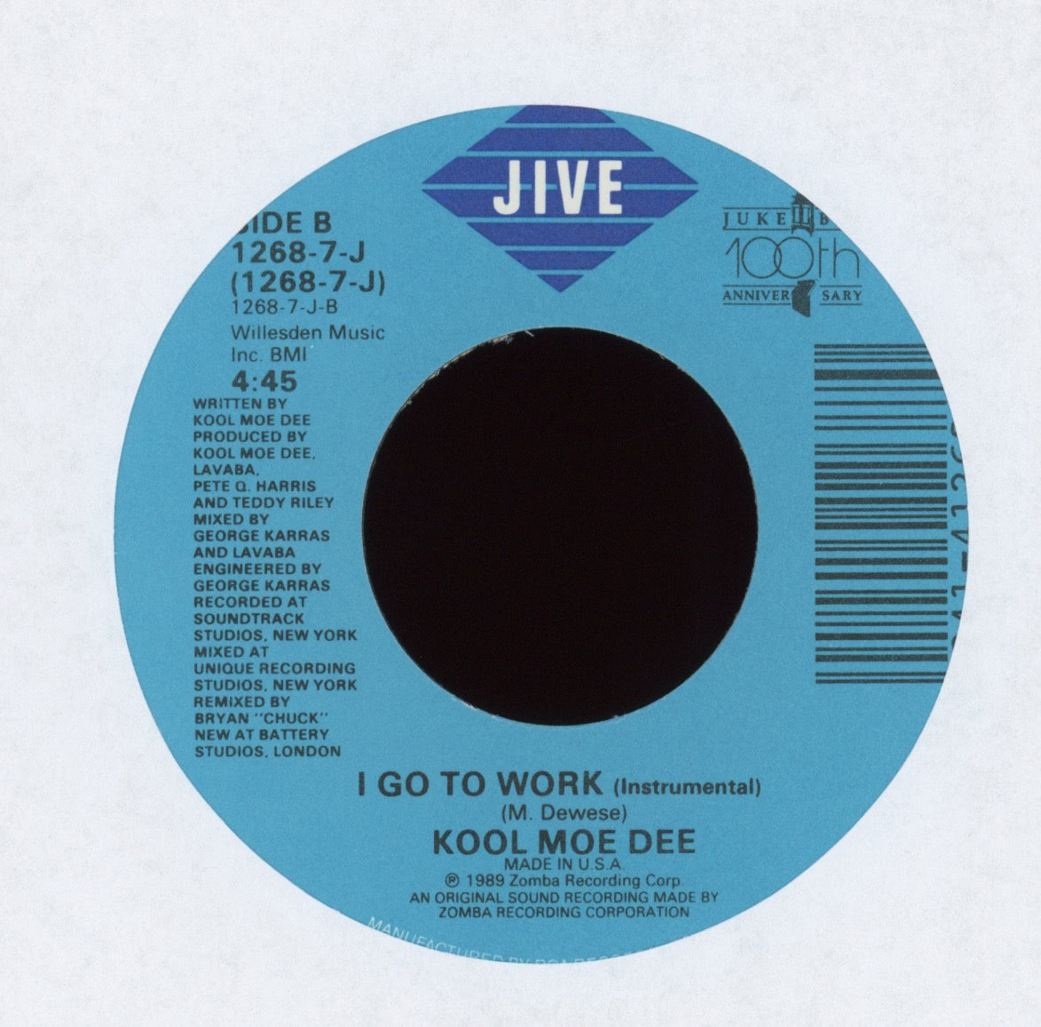 Kool Moe Dee - I Go To Work on Jive With Picture Sleeve