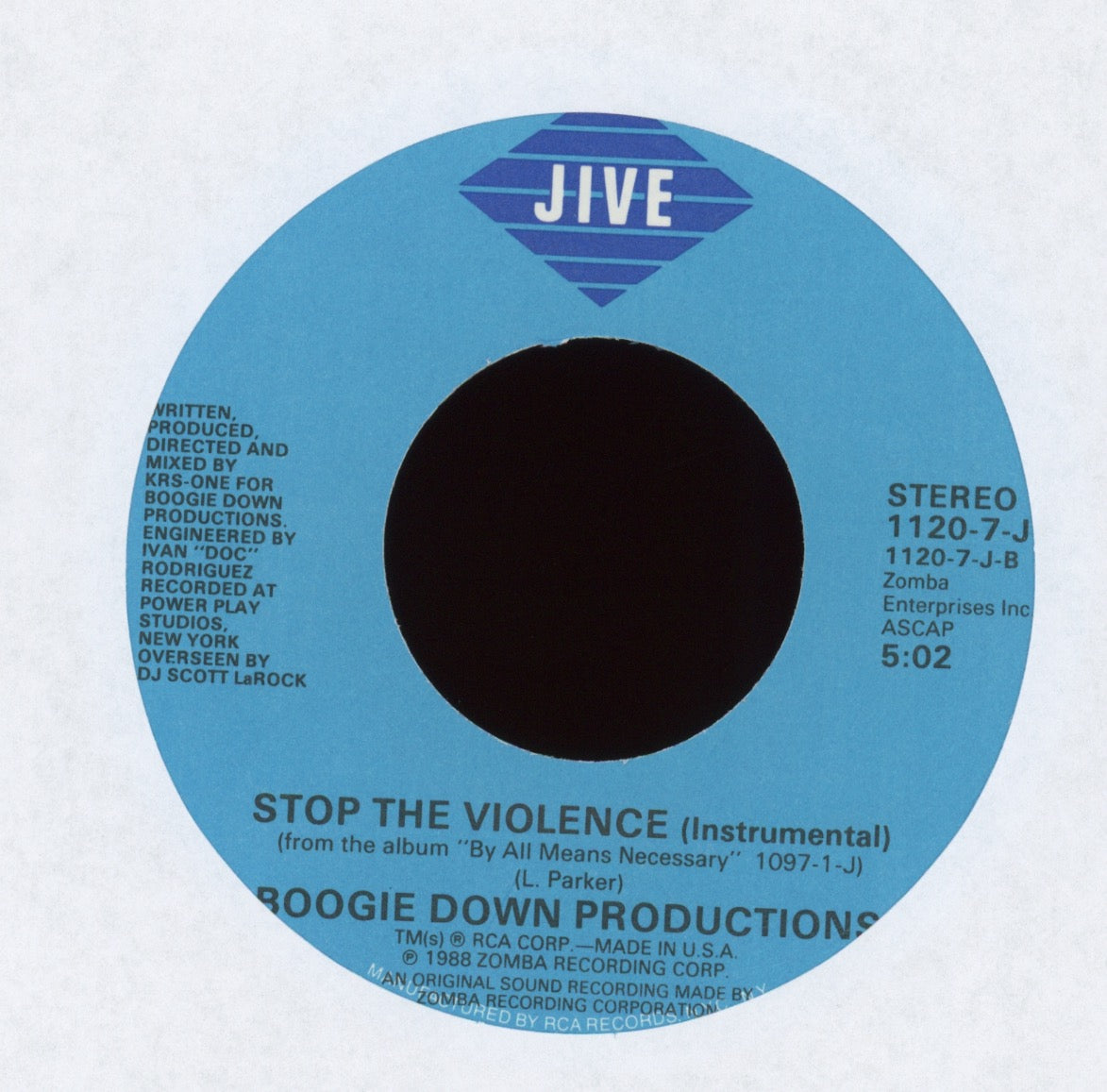 Boogie Down Productions - Stop The Violence on Jive With Picture Sleeve