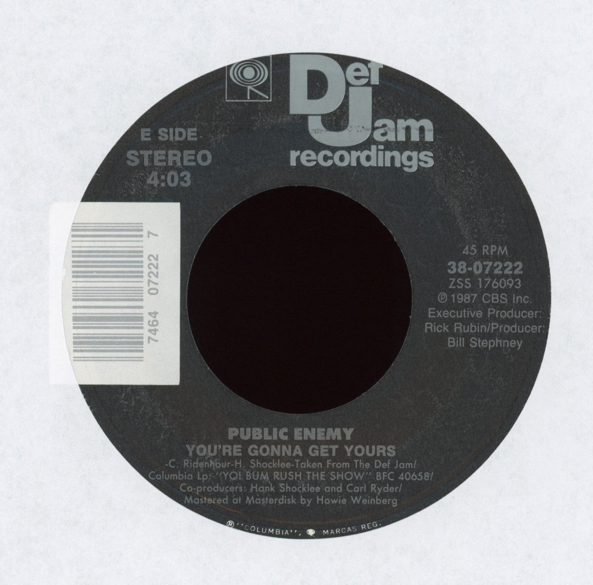 Public Enemy - You're Gonna Get Yours on Def Jam With Picture Sleeve
