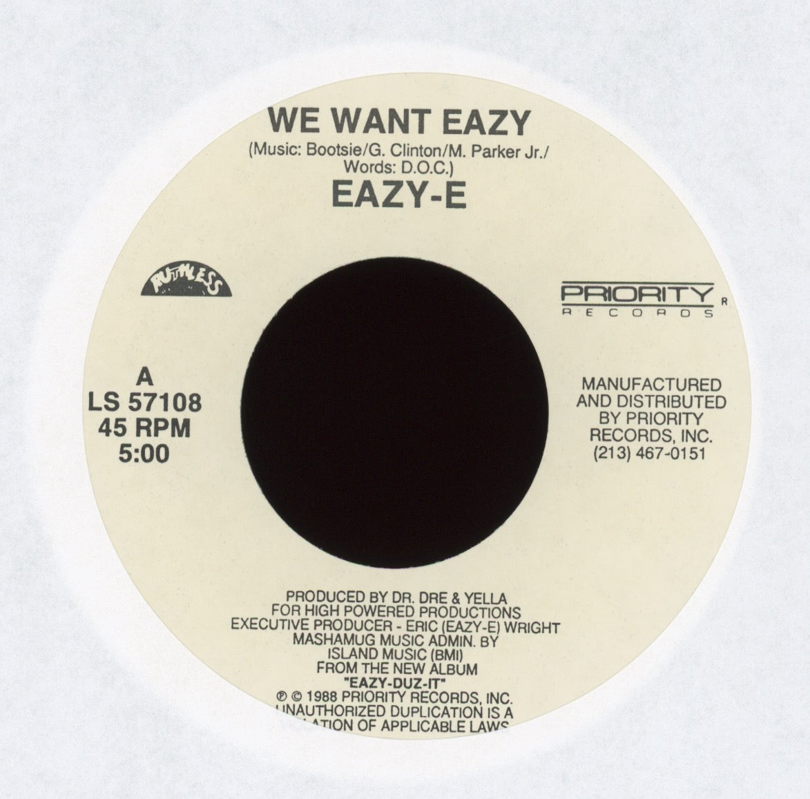 Eazy-E - We Want Eazy on Ruthless With Picture Sleeve