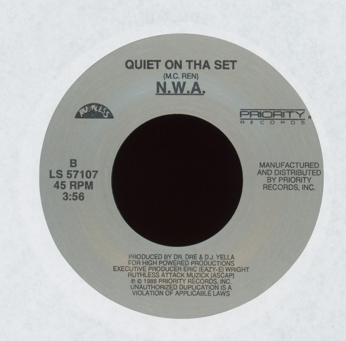 N.W.A. - Gangsta Gangsta / Quiet On Tha Set on Ruthless With Picture Sleeve
