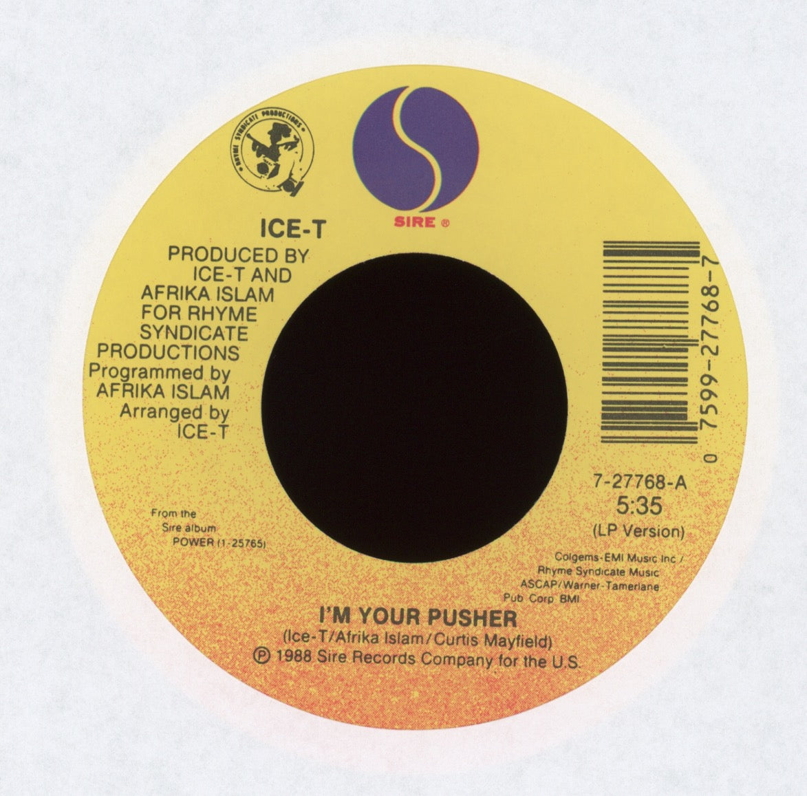 Ice-T - I'm Your Pusher on Sire With Picture Sleeve