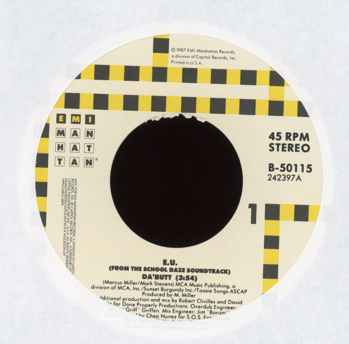 E.U. - Da Butt on EMI Manhattan With Picture Sleeve