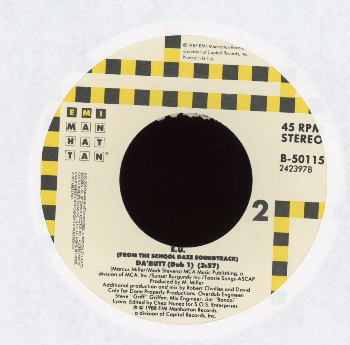 E.U. - Da Butt on EMI Manhattan With Picture Sleeve