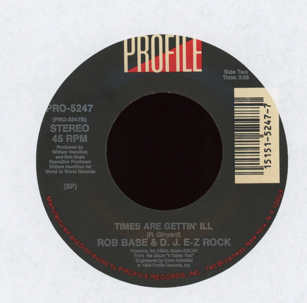 Rob Base & DJ E-Z Rock - Joy And Pain (Remix) on Profile With Picture Sleeve