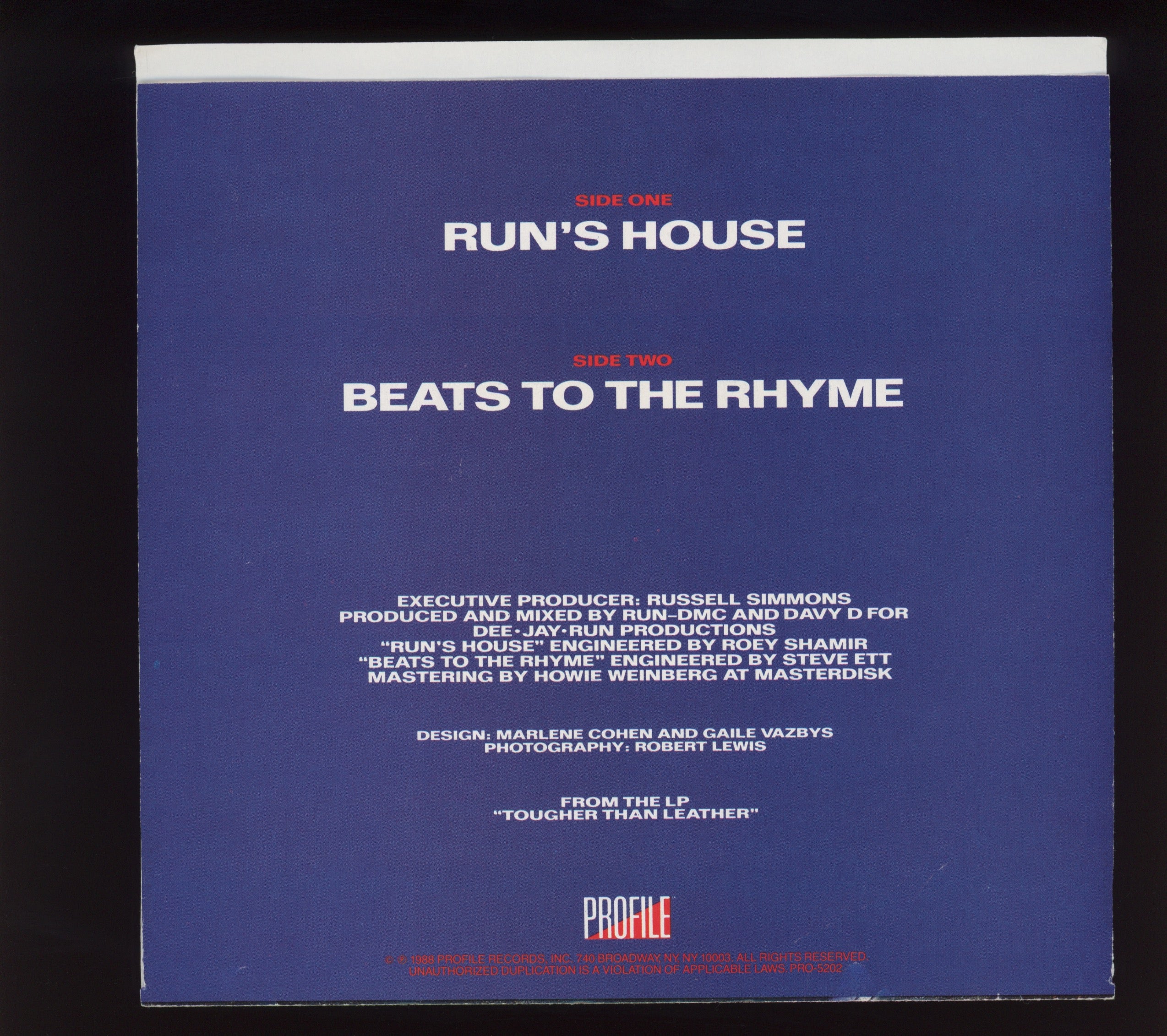 Run-DMC - Run's House on Profile Promo With Picture Sleeve