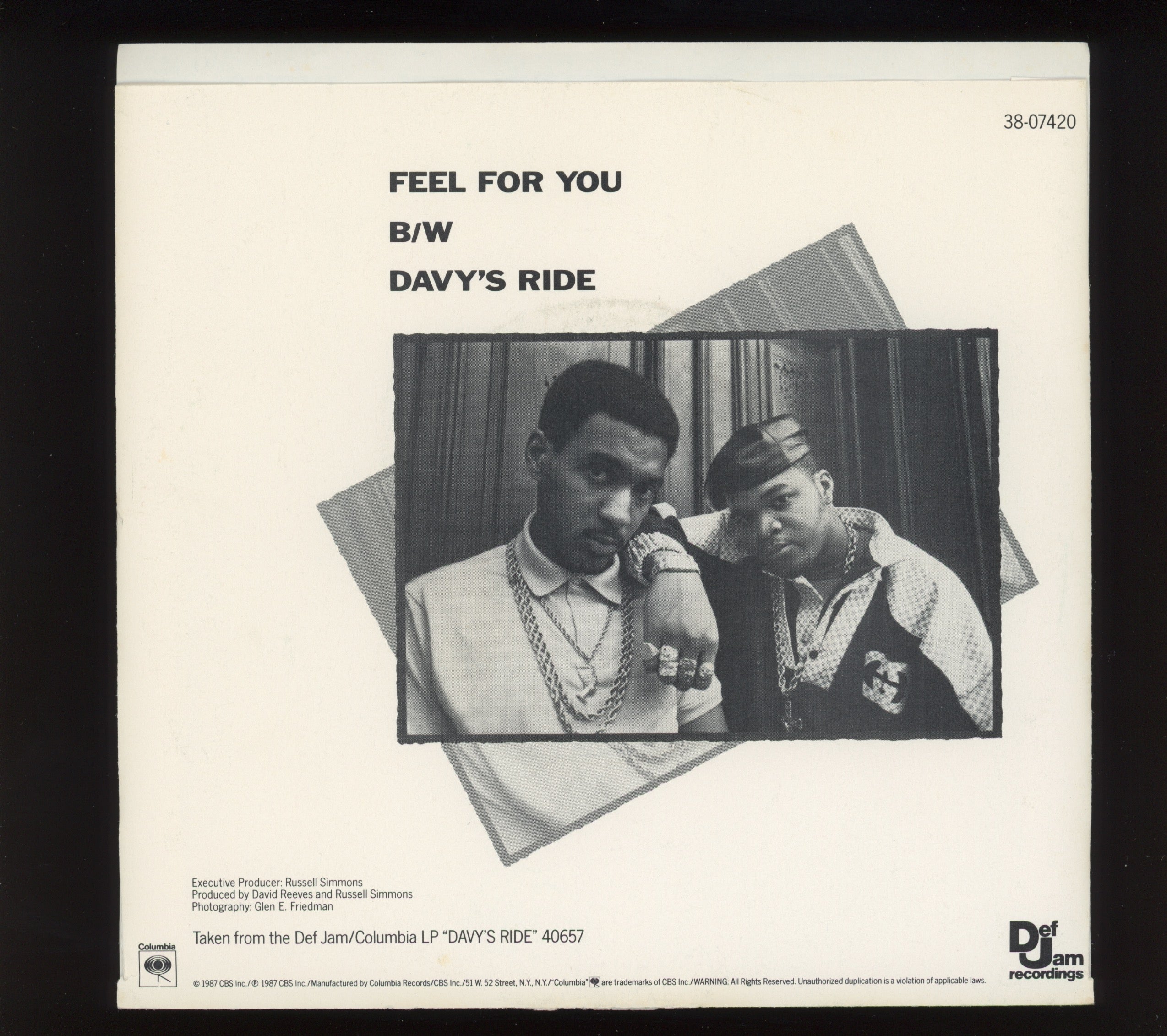 Davy D - Feel For You / Davy's Ride on Def Jam With Picture Sleeve