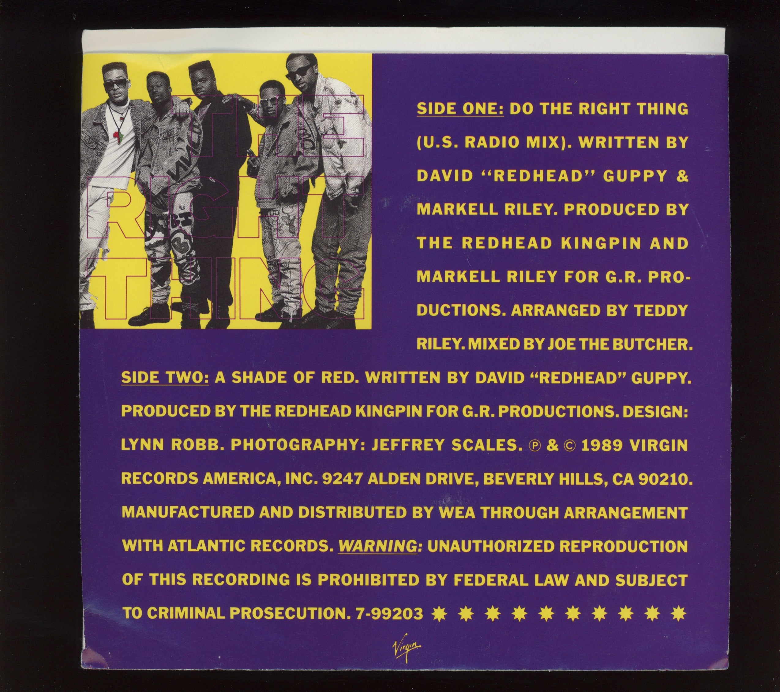 Redhead Kingpin And The FBI - Do The Right Thing on Virgin With Picture Sleeve