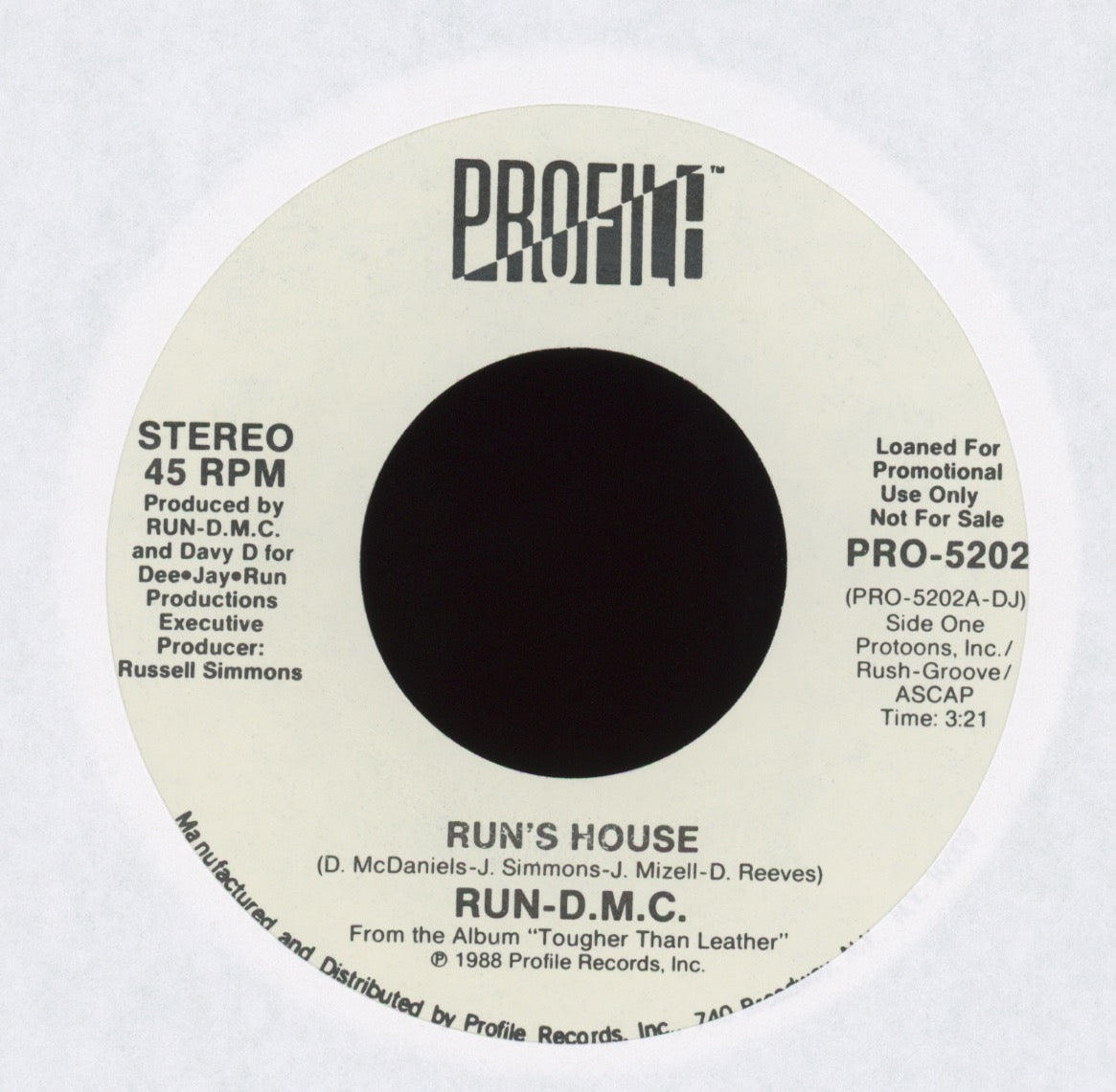 Run-DMC - Run's House on Profile Promo With Picture Sleeve