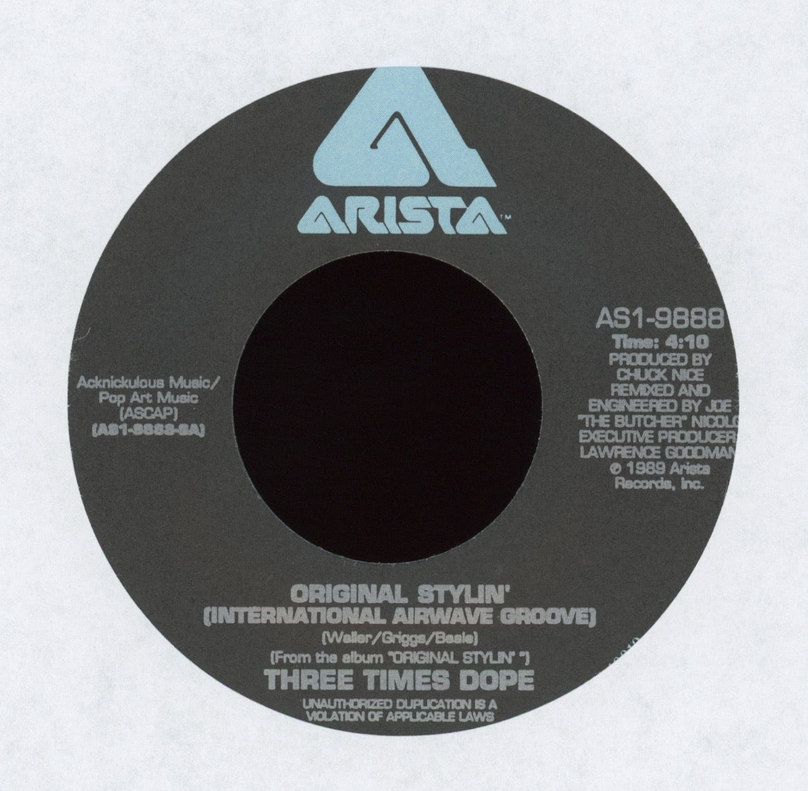 Three Times Dope - Original Stylin' on Arista With Picture Sleeve