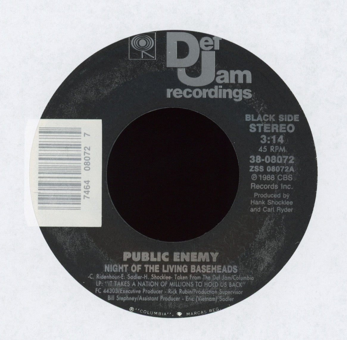 Public Enemy - Night Of The Living Baseheads on Def Jam With Picture Sleeve