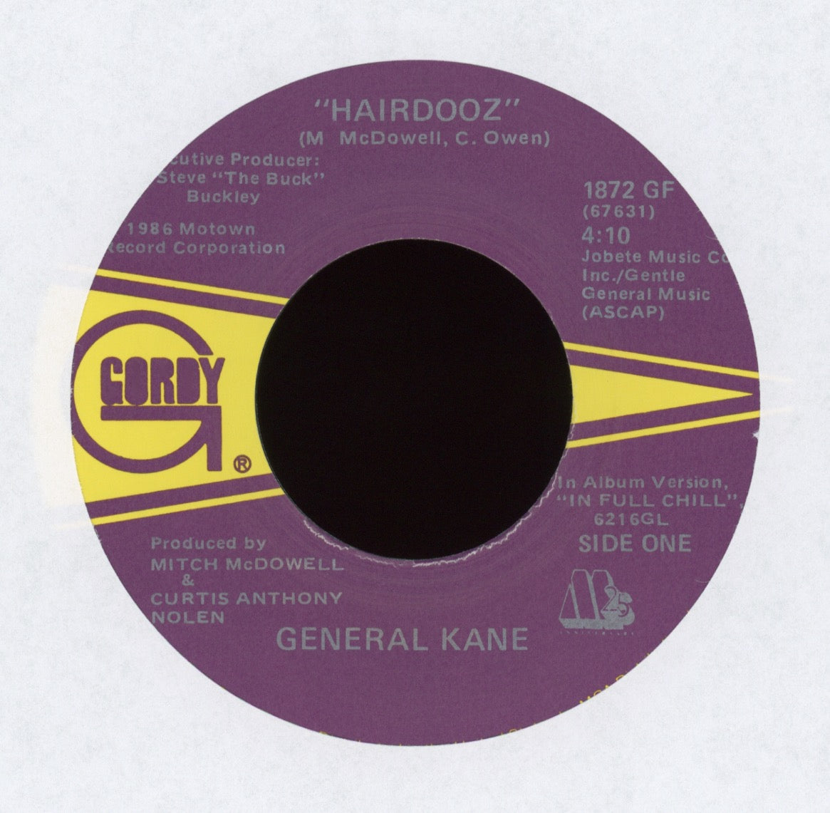 General Kane - Hairdooz on Gordy With Picture Sleeve