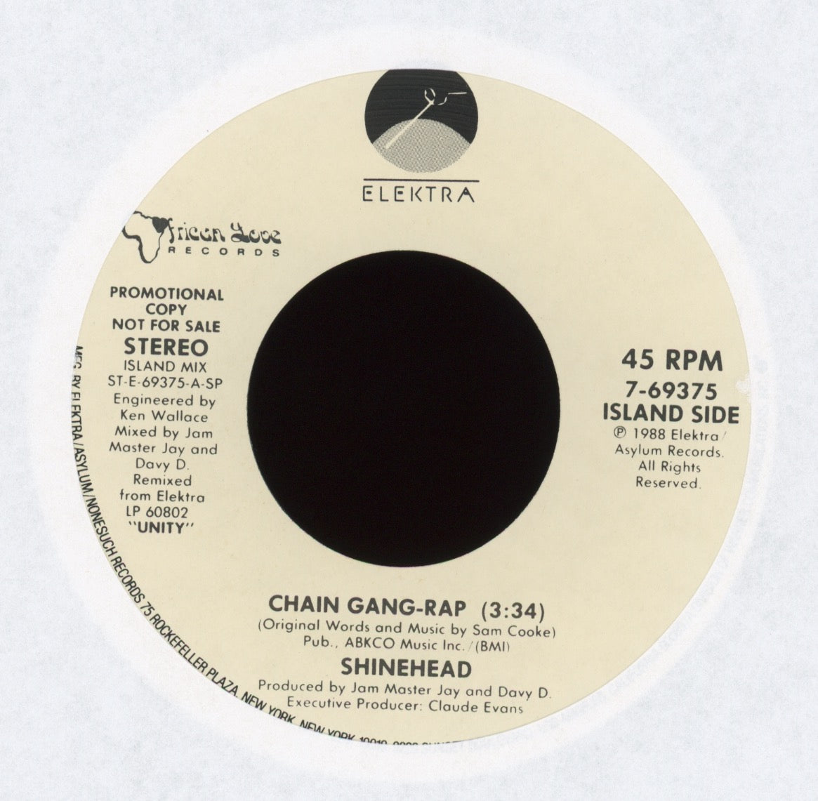 Shinehead - Chain Gang - Rap on Elektra Promo With Picture Sleeve