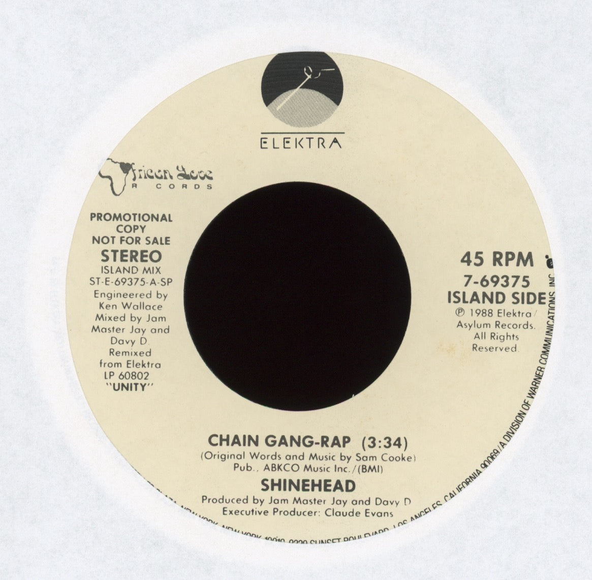 Shinehead - Chain Gang - Rap on Elektra Promo With Picture Sleeve