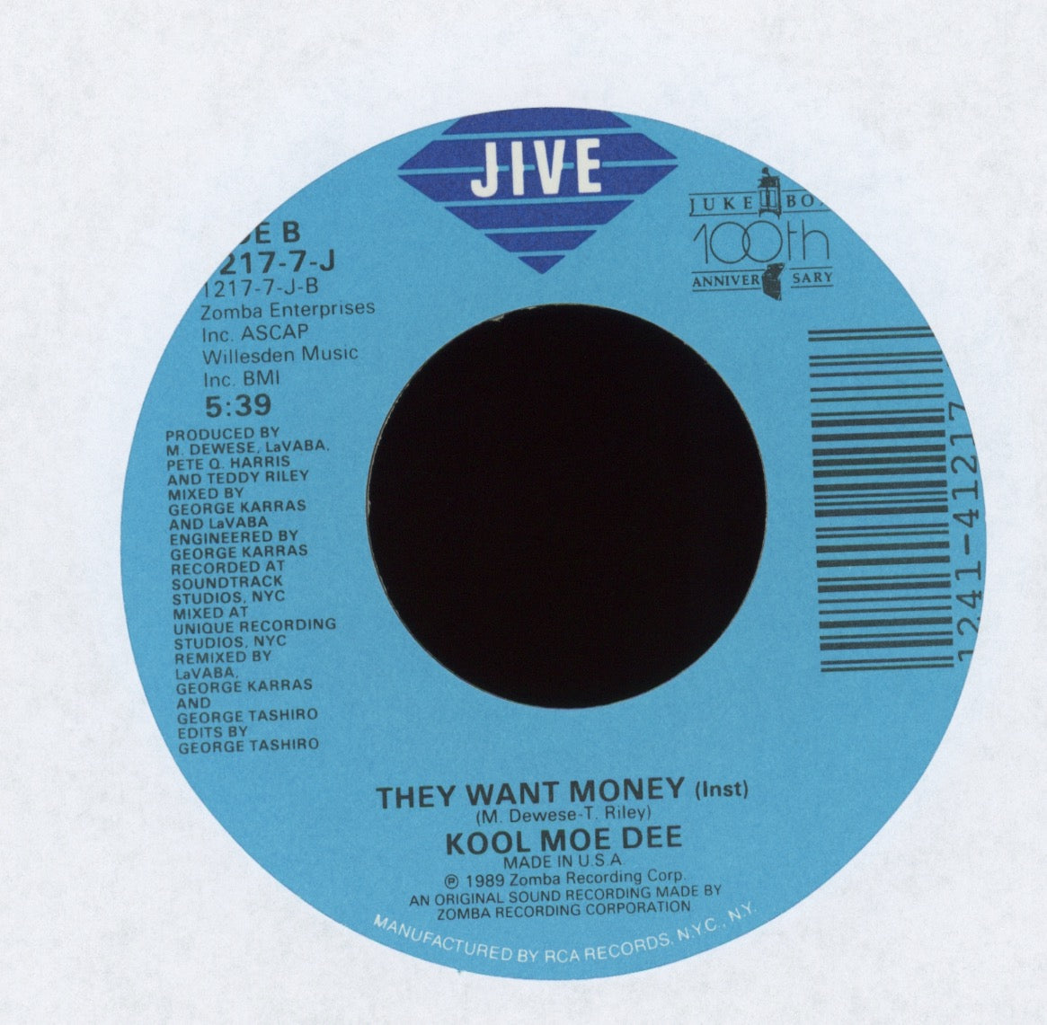Kool Moe Dee - They Want Money on Jive With Picture Sleeve