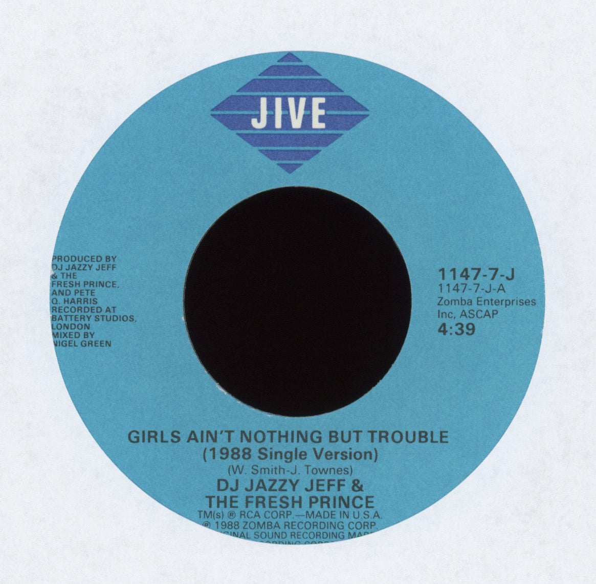 DJ Jazzy Jeff & The Fresh Prince - Girls Ain't Nothing But Trouble on Jive With Picture Sleeve