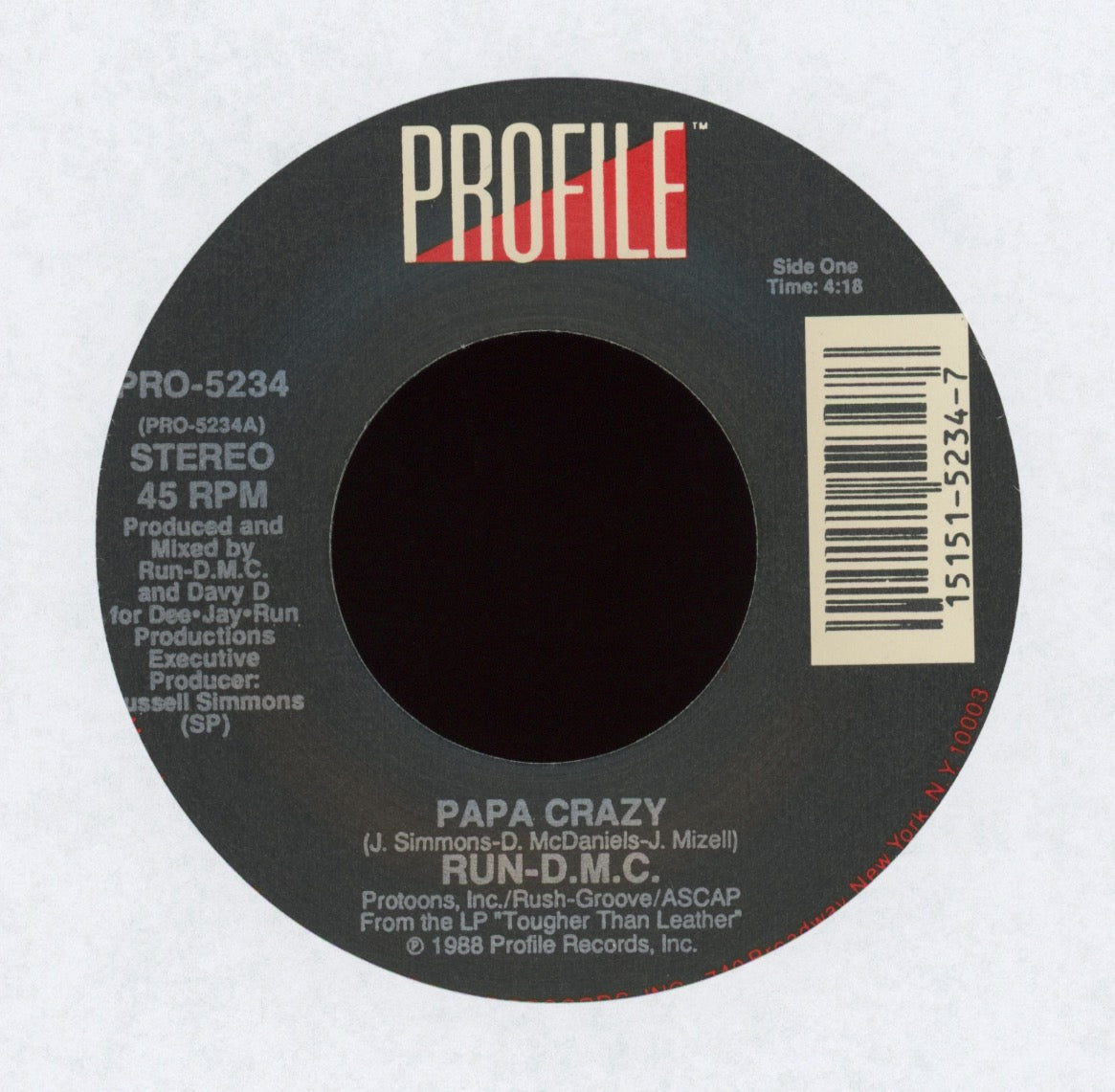 Run-DMC - Papa Crazy / Tougher Than Leather on Profile With Picture Sleeve
