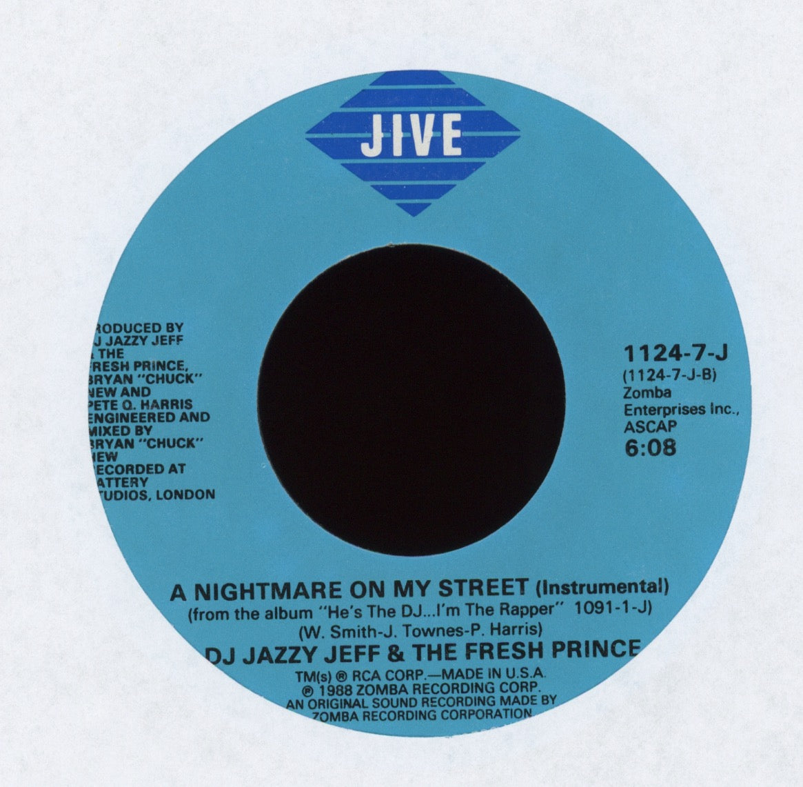 DJ Jazzy Jeff & The Fresh Prince - A Nightmare On My Street on Jive With Picture Sleeve