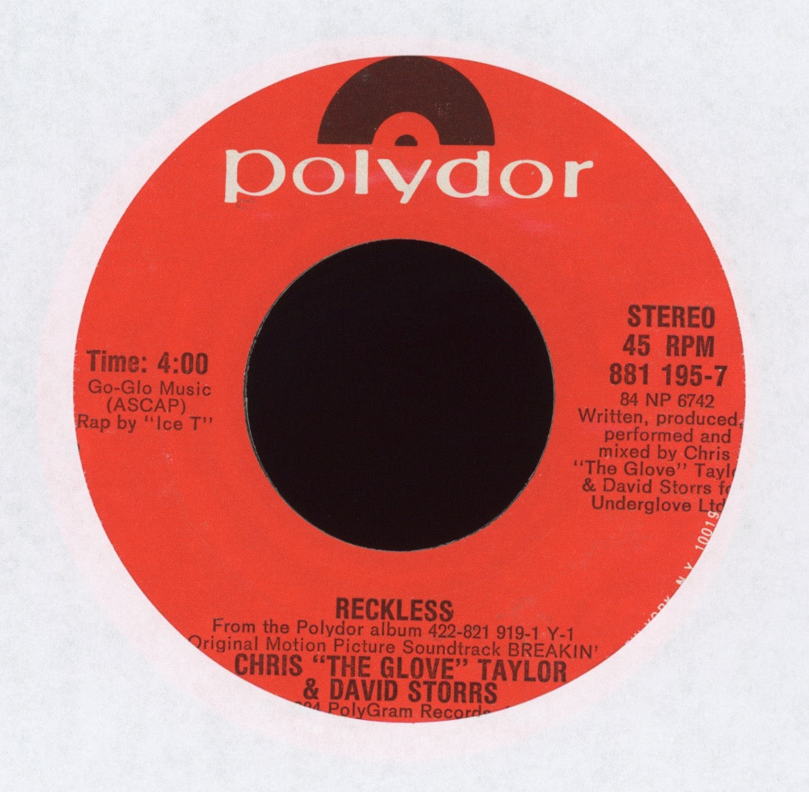 Chris "The Glove" Taylor & David Storrs - Reckless / Tibetan Jam  on Polydor