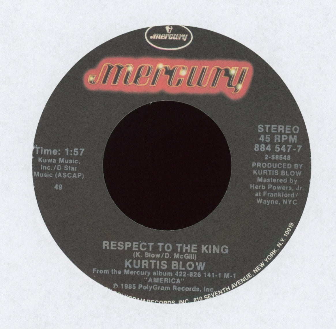 Kurtis Blow - Respect To The King on Mercury