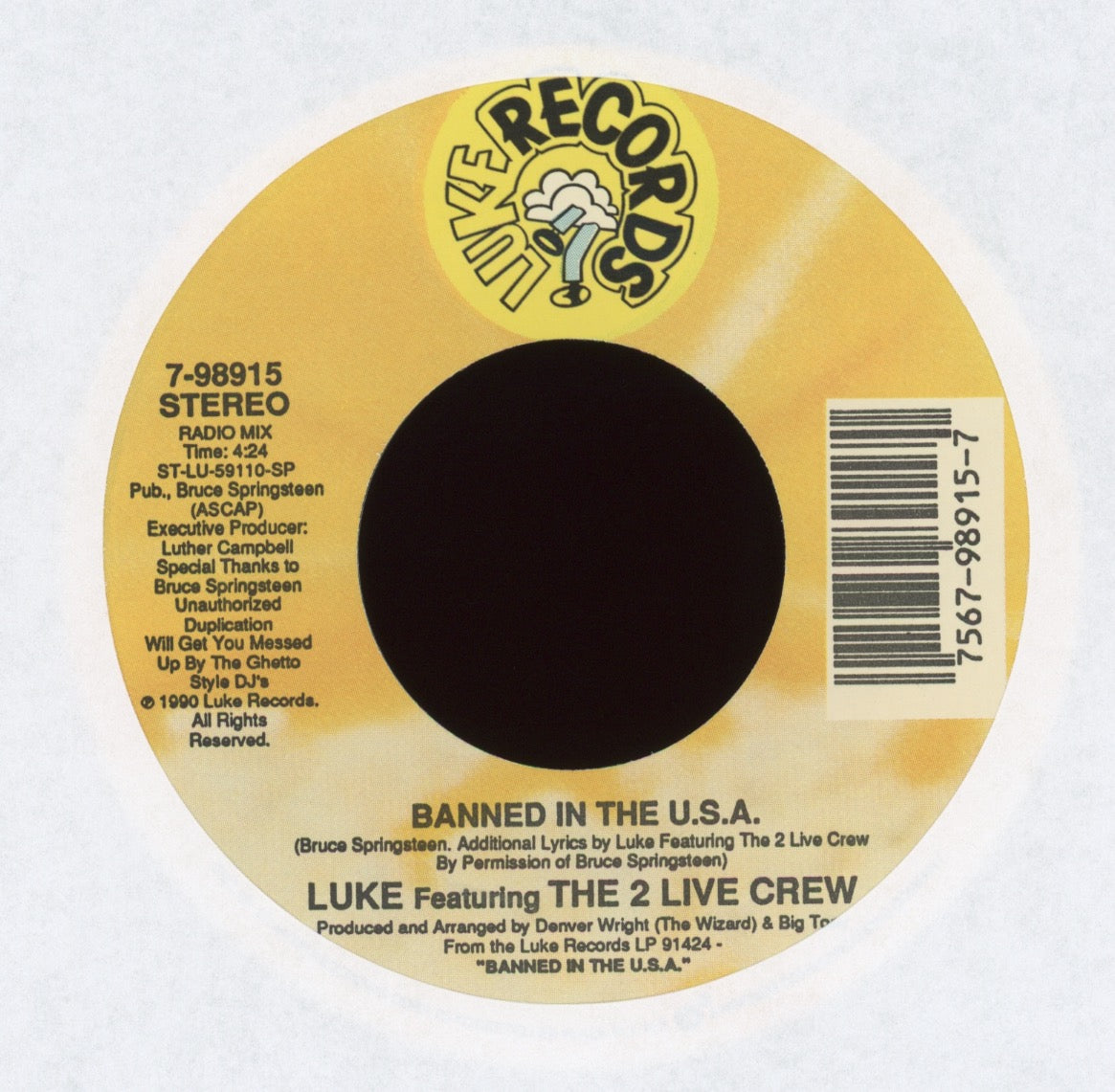 Luke Featuring The 2 Live Crew - Banned In The U.S.A. on Luke Records