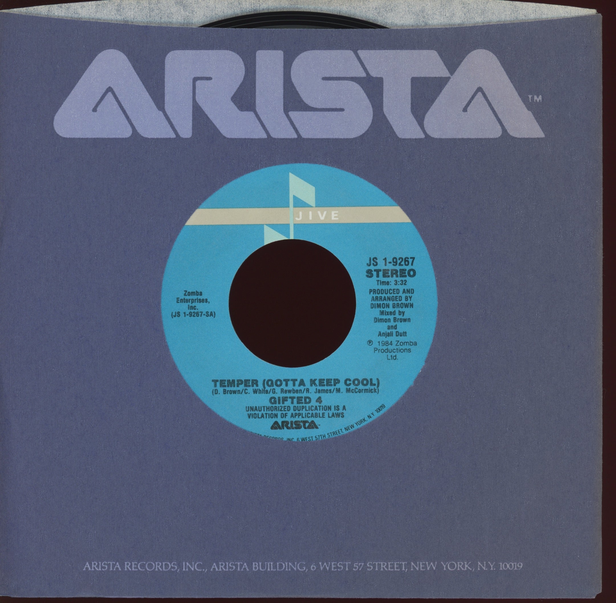 Gifted 4 - Temper (Gotta Keep Cool) on Jive Arista