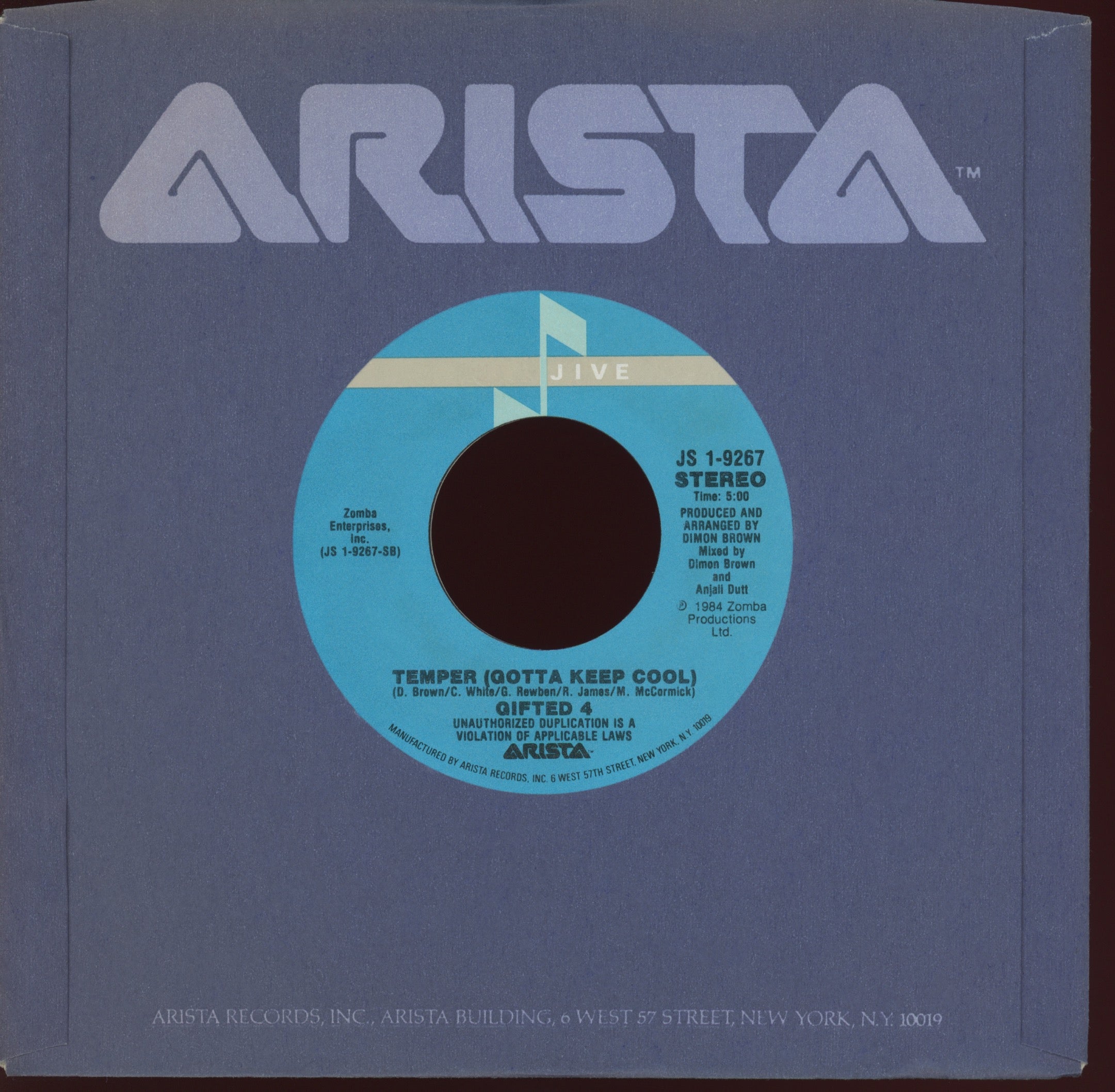 Gifted 4 - Temper (Gotta Keep Cool) on Jive Arista