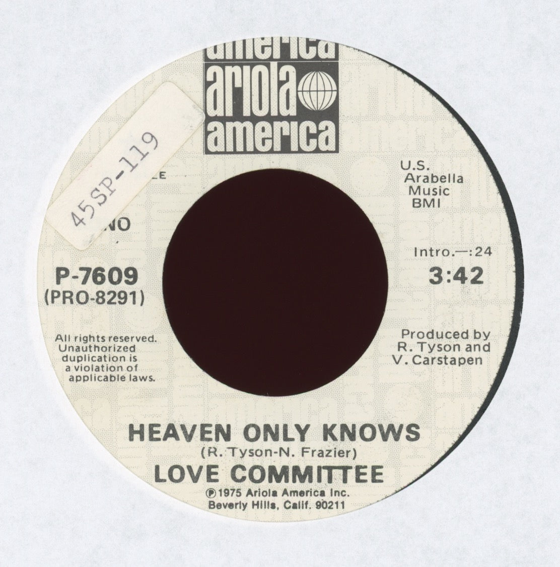 Love Committee - Heaven Only Knows on Ariola America Promo