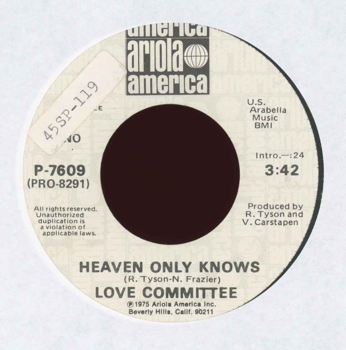 Love Committee - Heaven Only Knows on Ariola America Promo