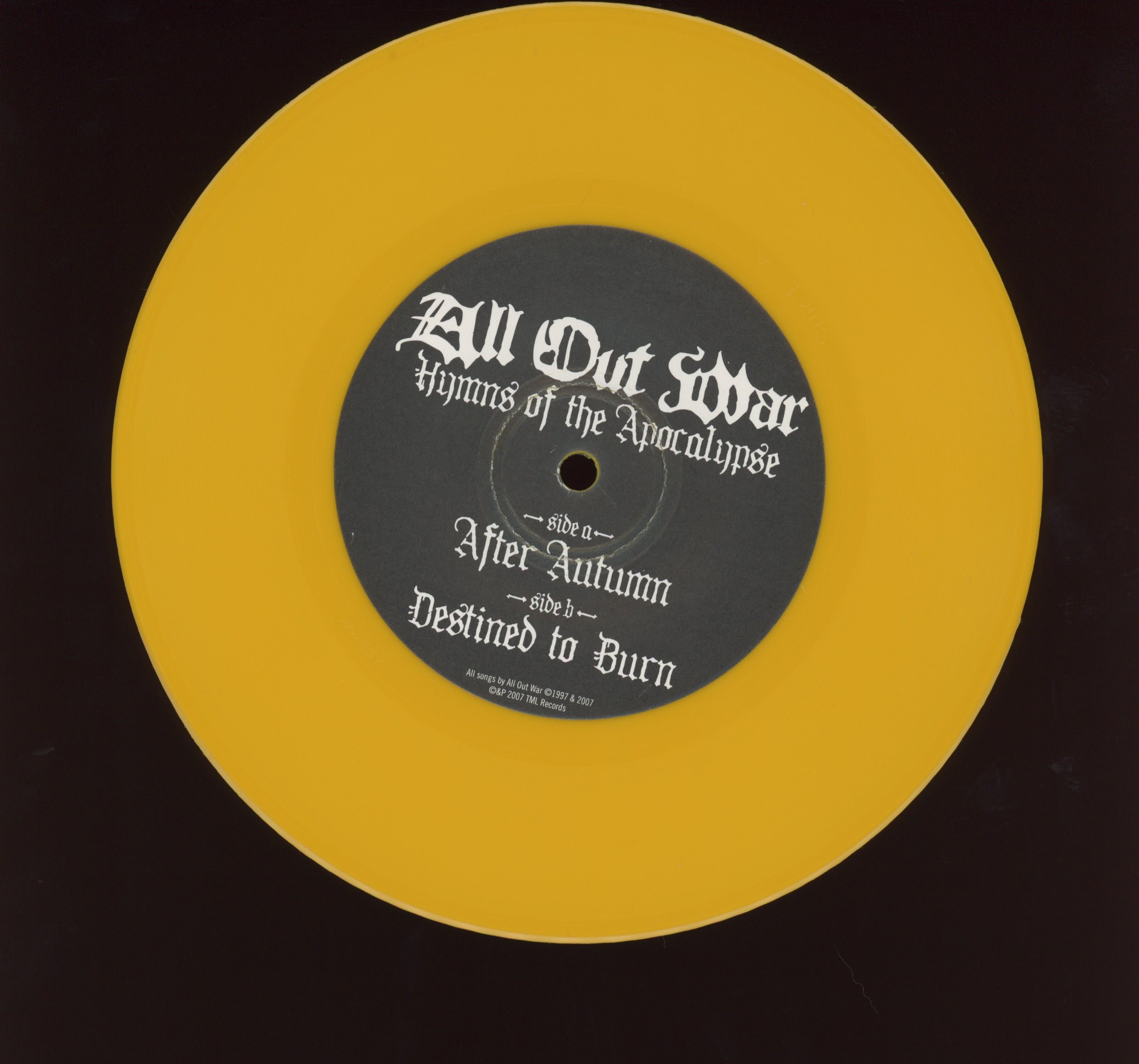 All Out War - Hymns Of The Apocalypse on Trip Machine Opaque Yellow Vinyl 7"